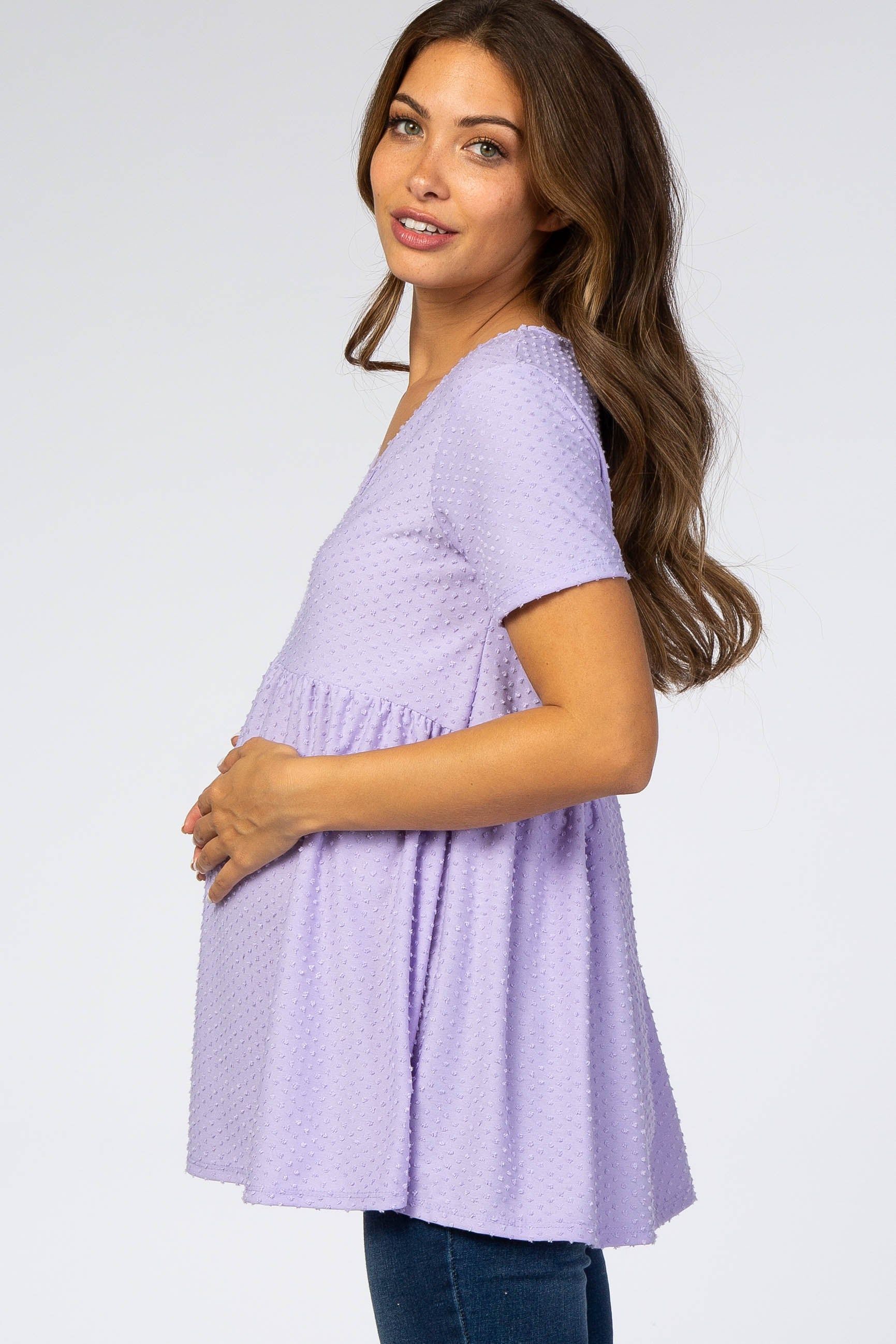 Lavender Swiss Dot Peplum Maternity Top sold by Pinkblush product image thumbnail 2