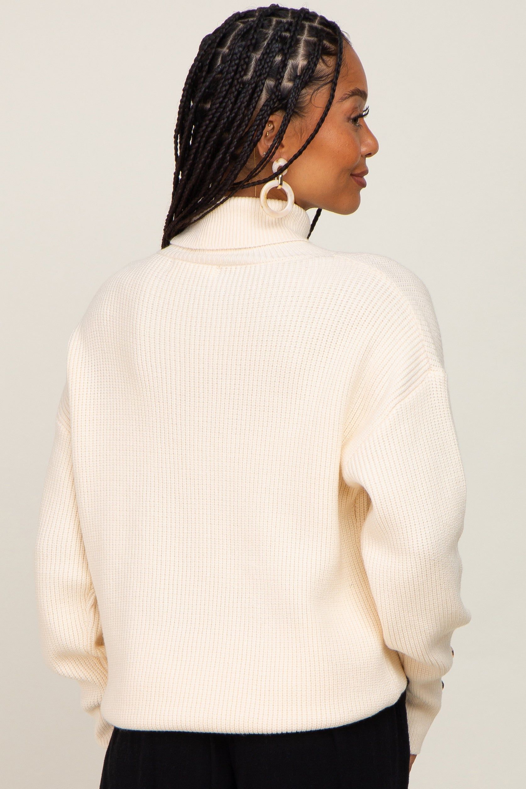 Cream Button Accent Turtleneck Sweater sold by Pinkblush product image thumbnail 4