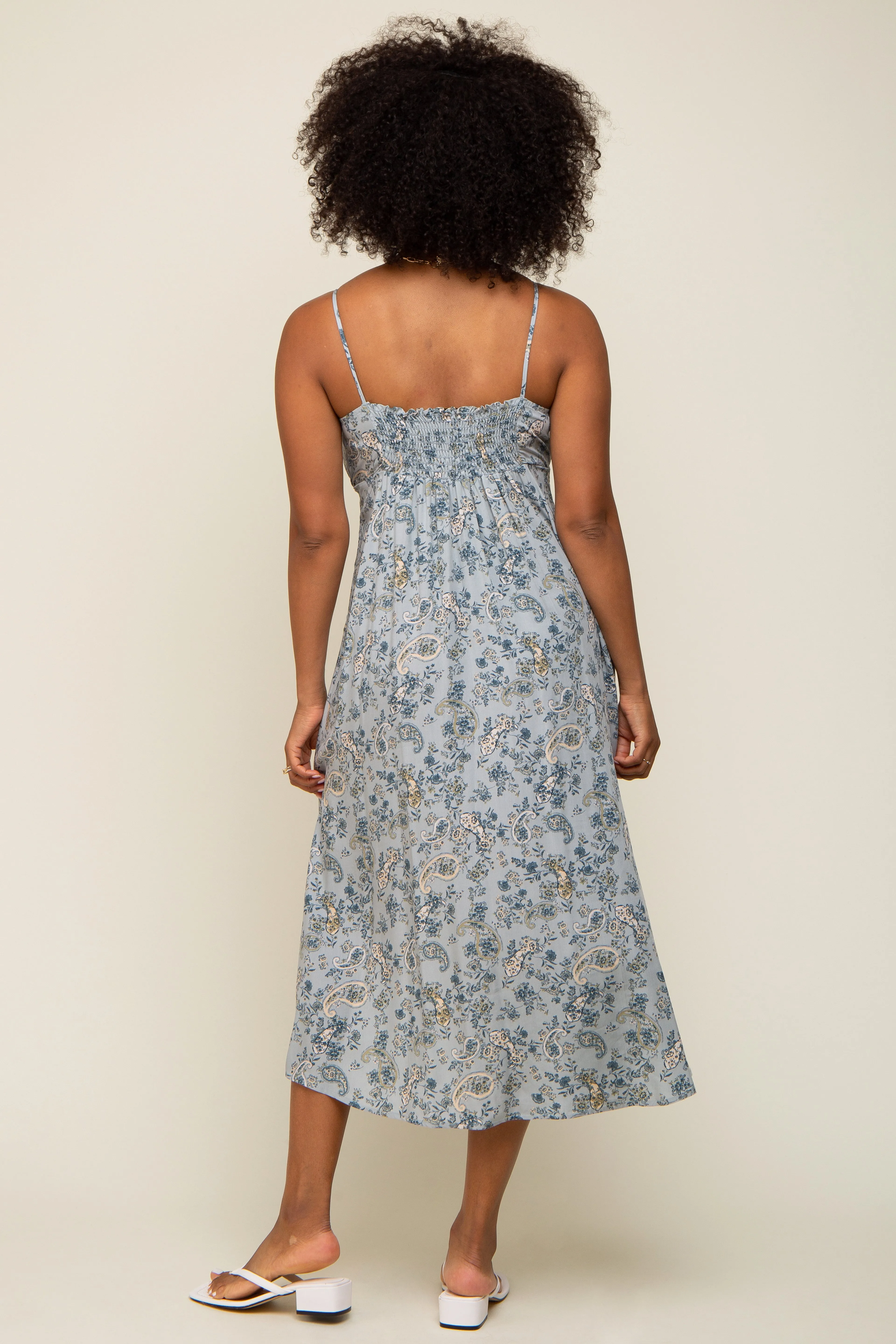 Light Blue Paisley Front Tie Midi Dress sold by Pinkblush product image thumbnail 3