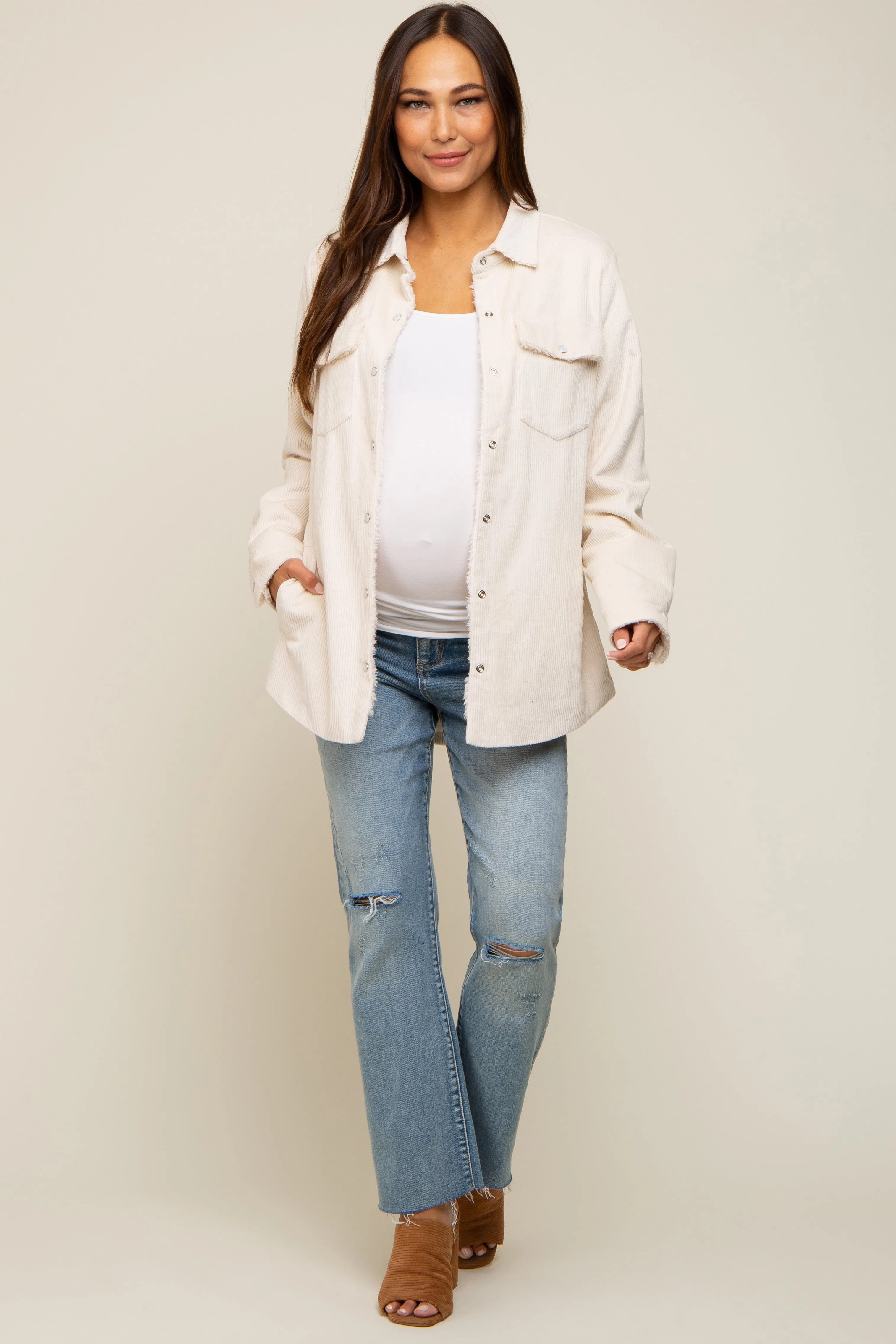 Cream Corduroy Sherpa Lined Maternity Shacket sold by Pinkblush product image thumbnail 5