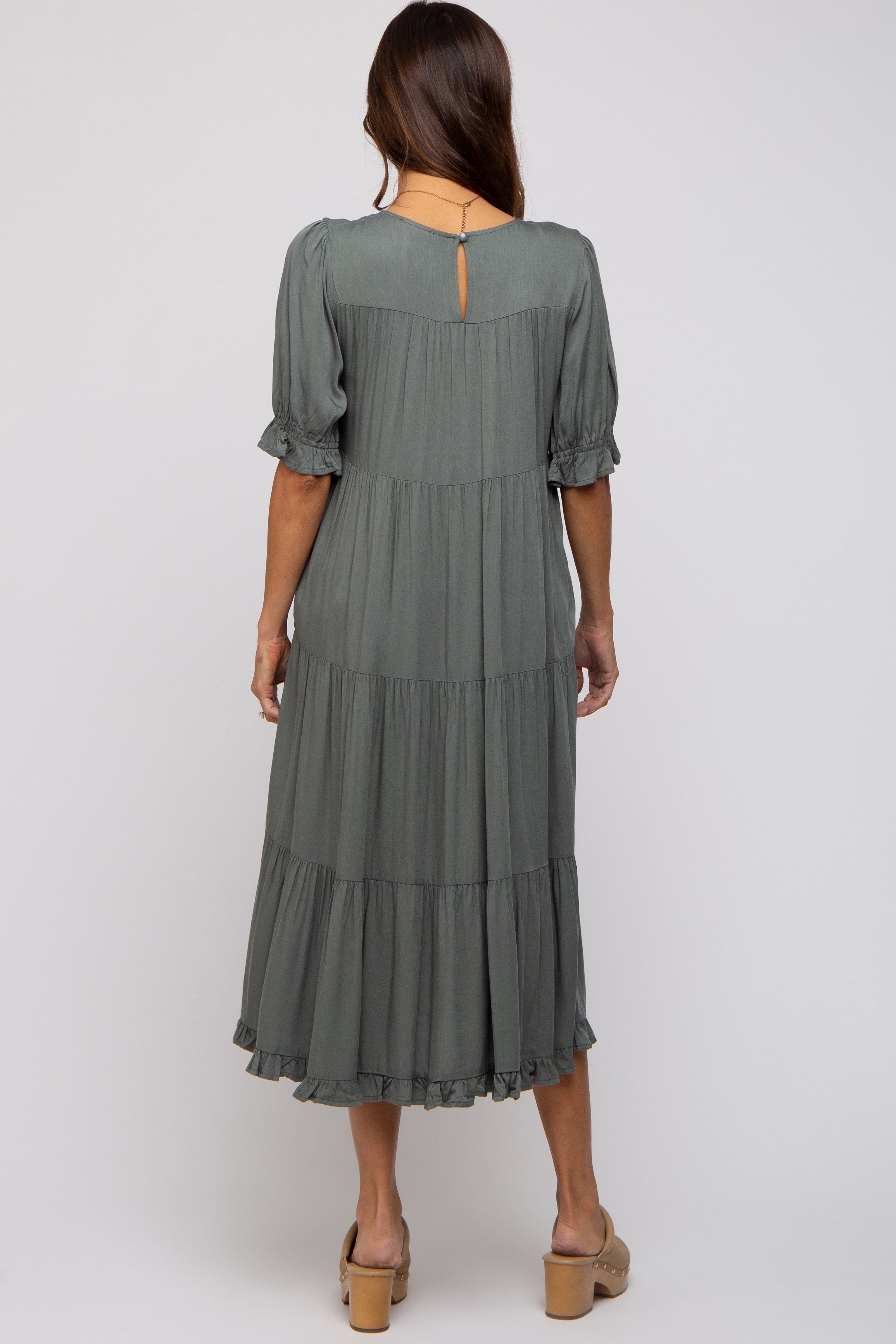 Olive Tiered Ruffle Hem Maternity Midi Dress sold by Pinkblush product image thumbnail 4