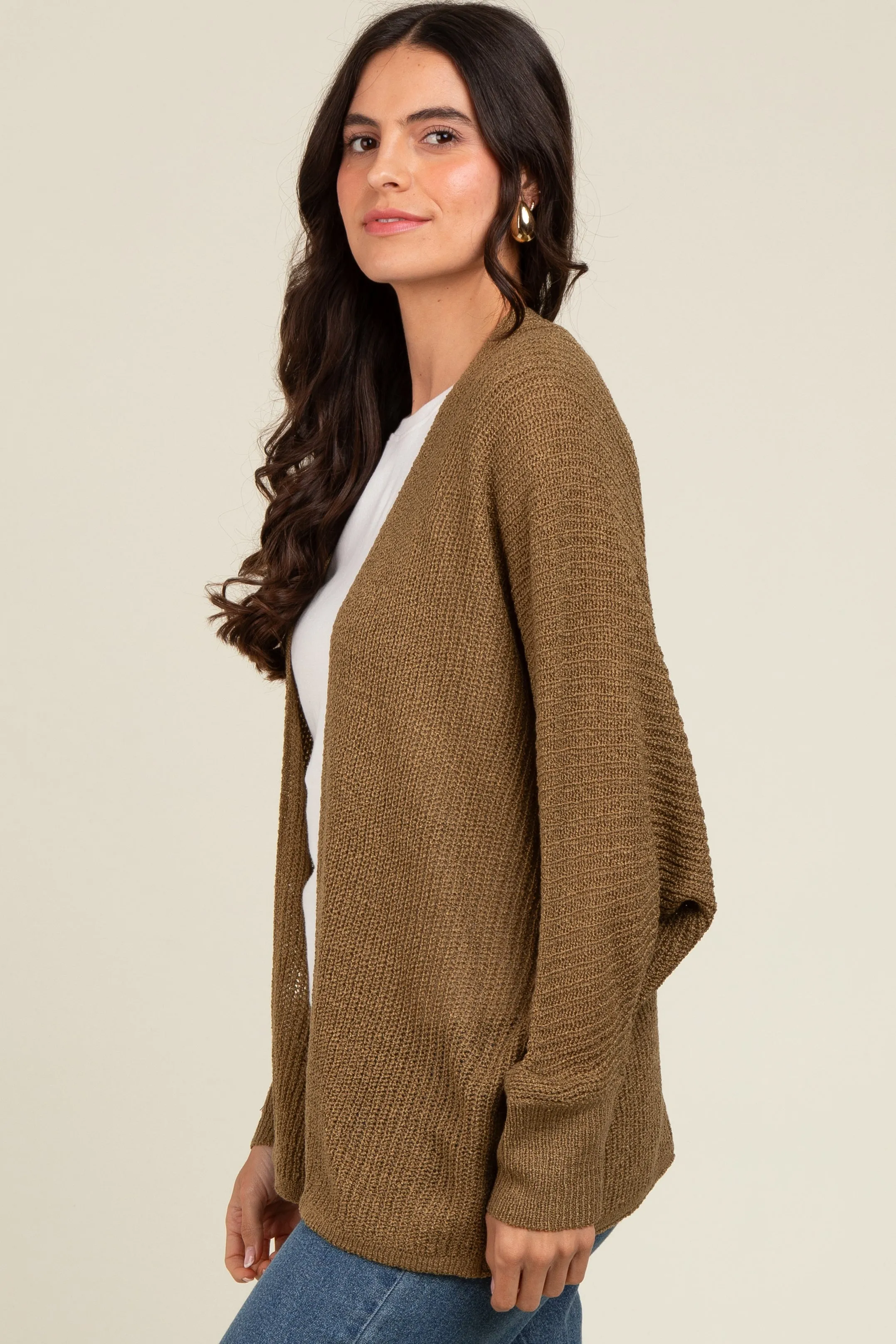 Olive Knit Open Front Cardigan sold by Pinkblush product image thumbnail 3