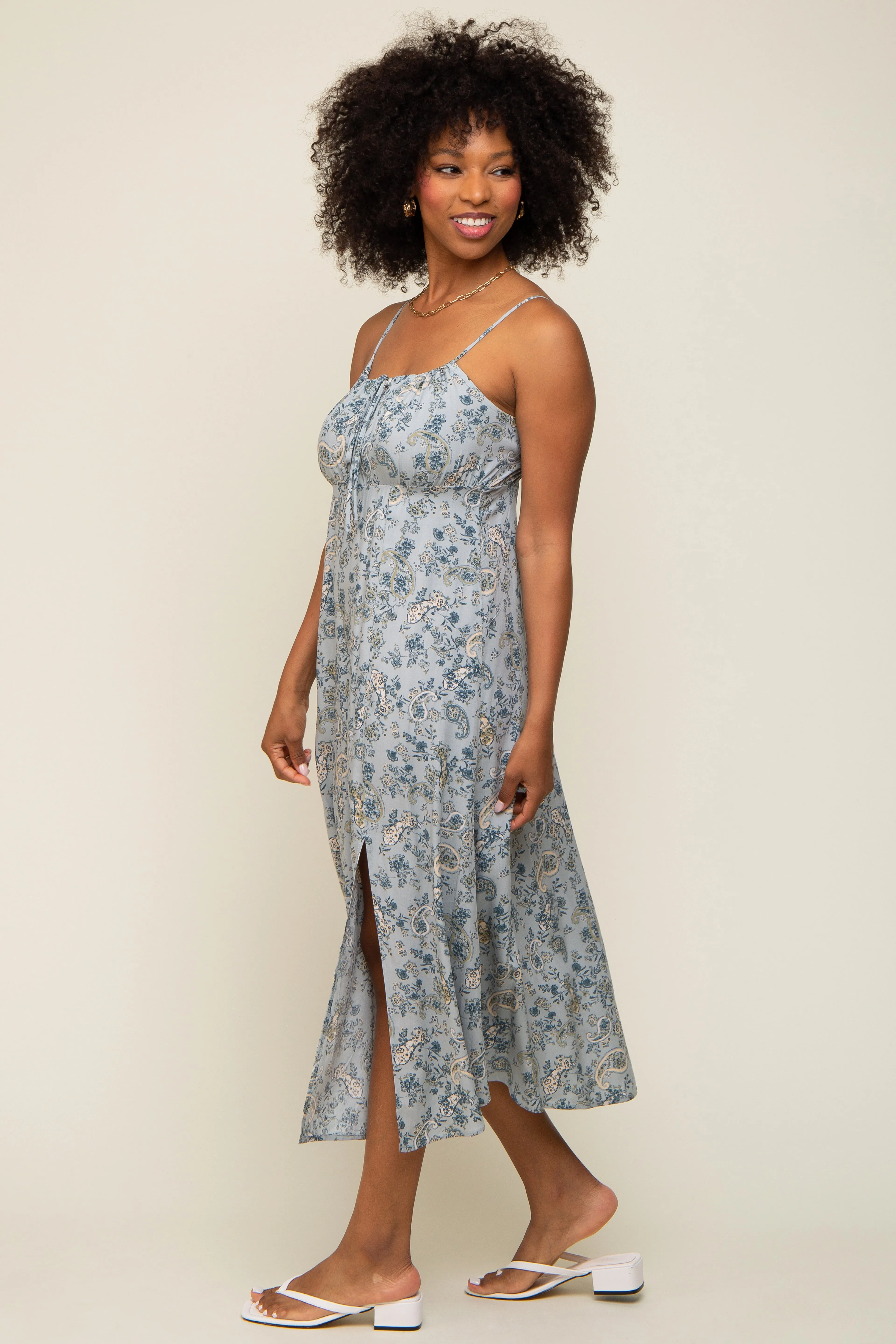 Light Blue Paisley Front Tie Midi Dress sold by Pinkblush product image thumbnail 2