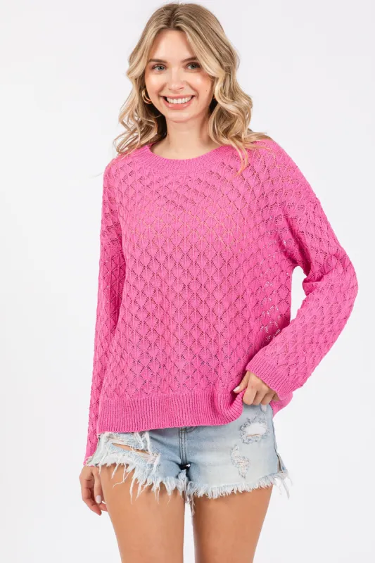 Fuchsia Diamond Open Knit Top sold by Pinkblush