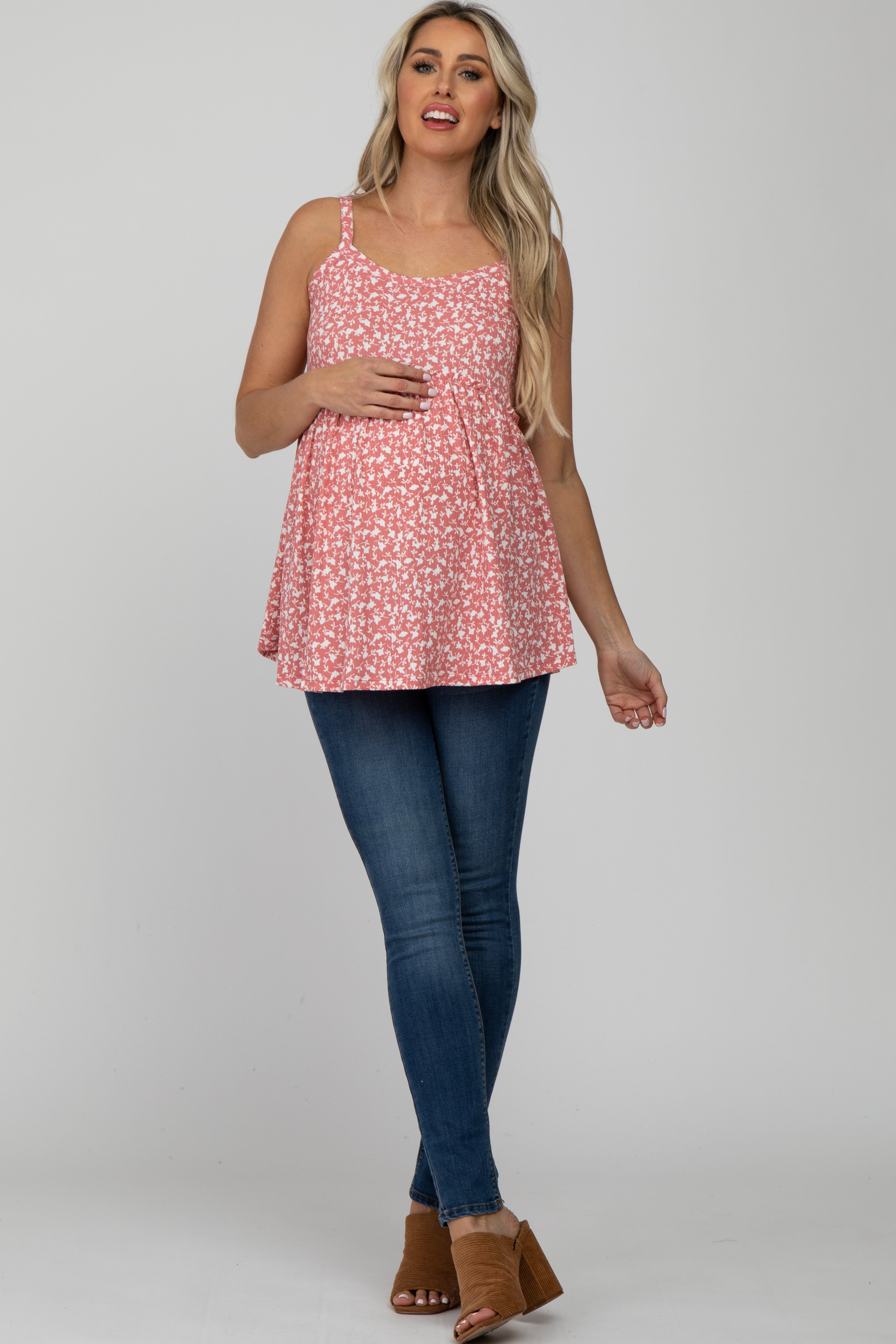 Coral Floral Ribbed Babydoll Maternity Top sold by Pinkblush product image thumbnail 2