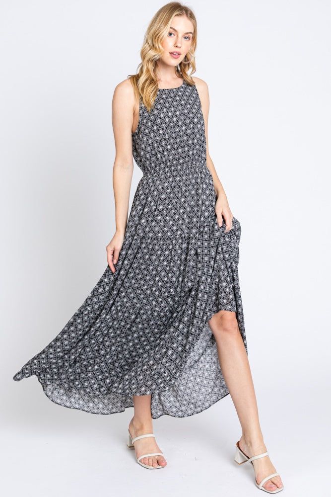 Black Sleeveless Tiered W / Hidden Pocket Maxi Dress sold by Pinkblush