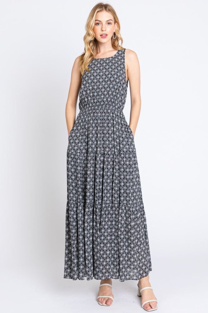 Black Sleeveless Tiered W / Hidden Pocket Maxi Dress sold by Pinkblush product image thumbnail 3