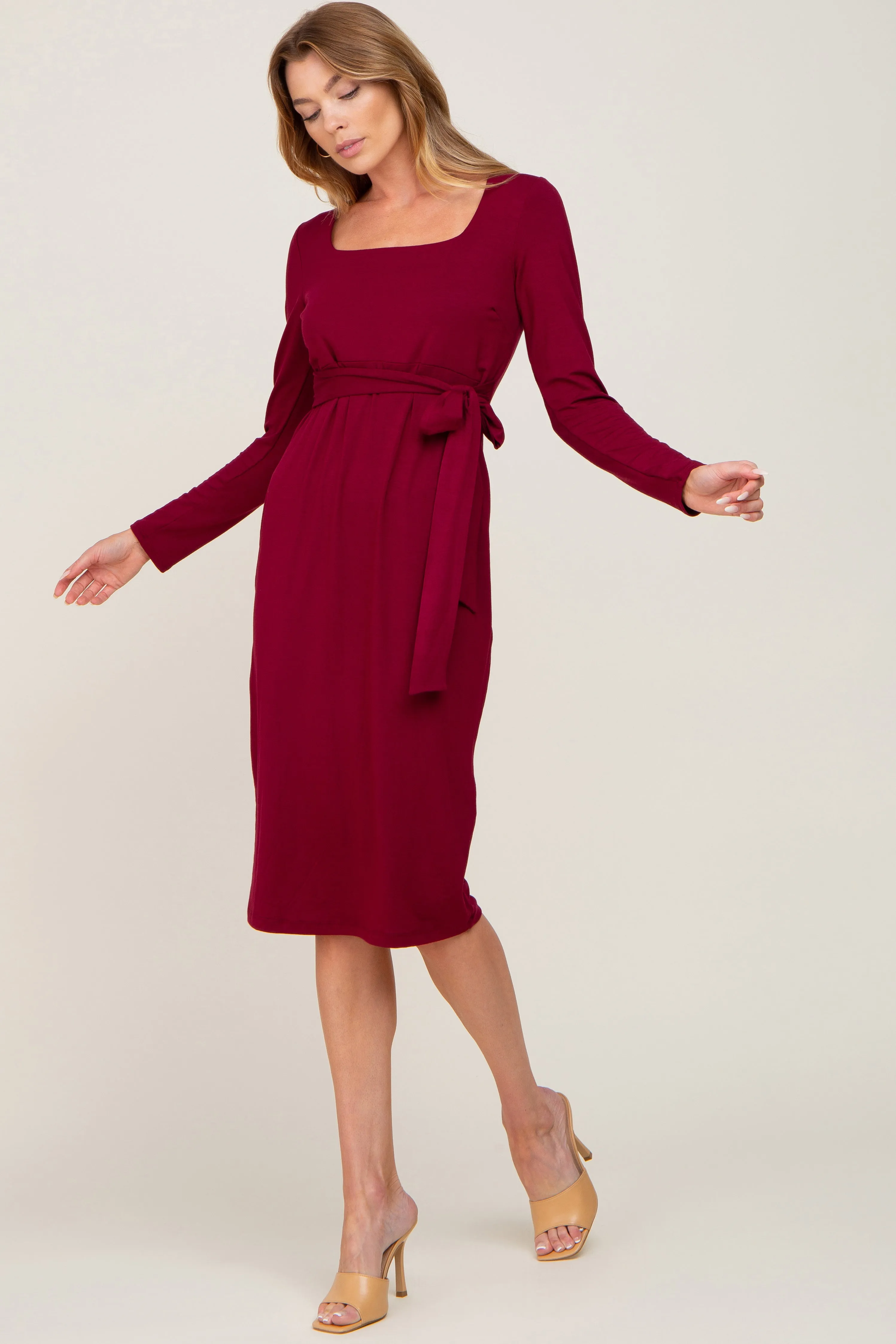 Burgundy Basic Square Neck Maternity Midi Dress sold by Pinkblush product image thumbnail 4