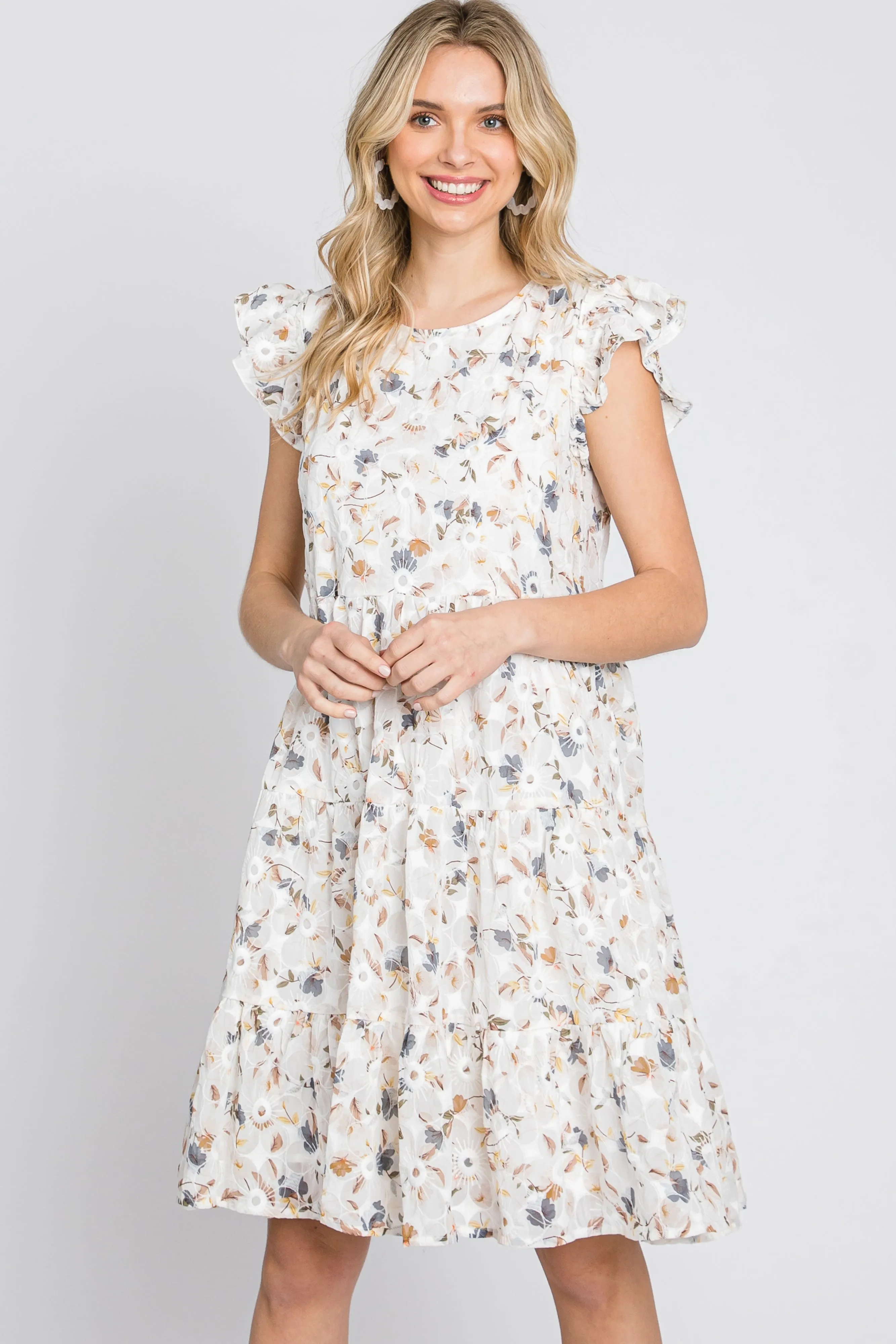 Ivory Floral Embroidered Tiered Dress sold by Pinkblush product image thumbnail 4