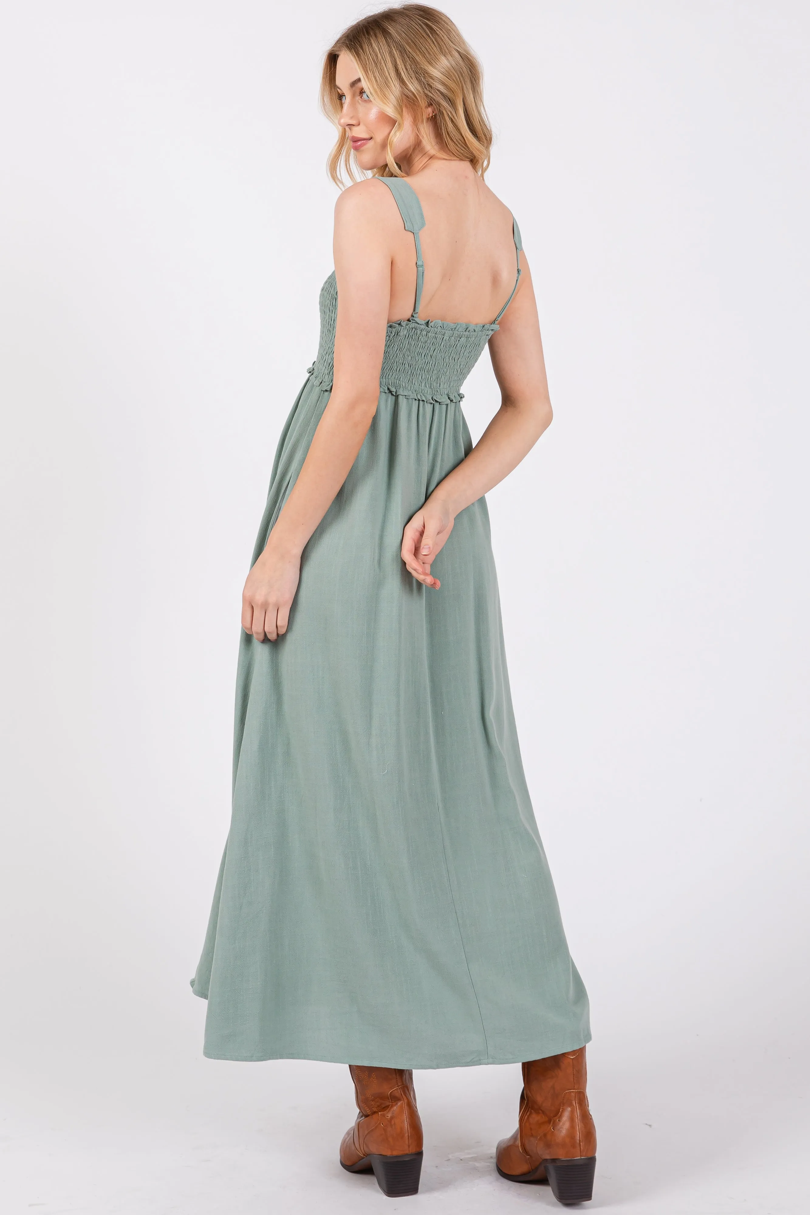 Light Olive Button Down Smocked Dress sold by Pinkblush product image thumbnail 4