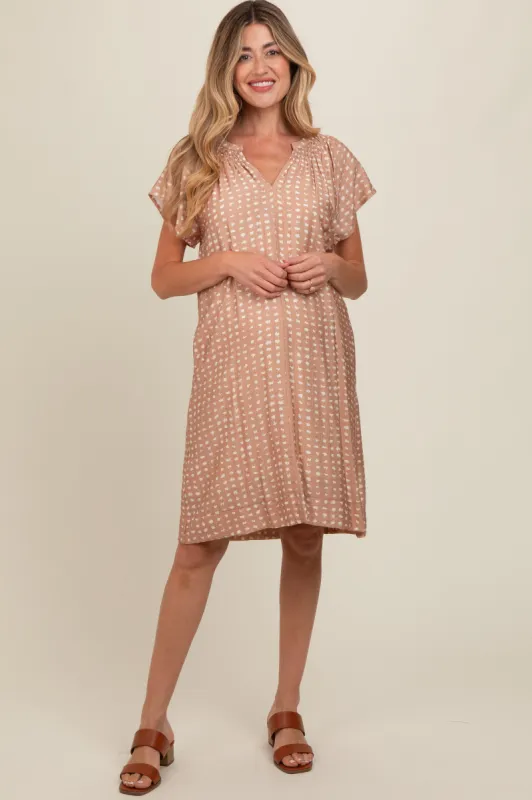 Camel Printed Split V-Neckline Maternity Dress sold by Pinkblush