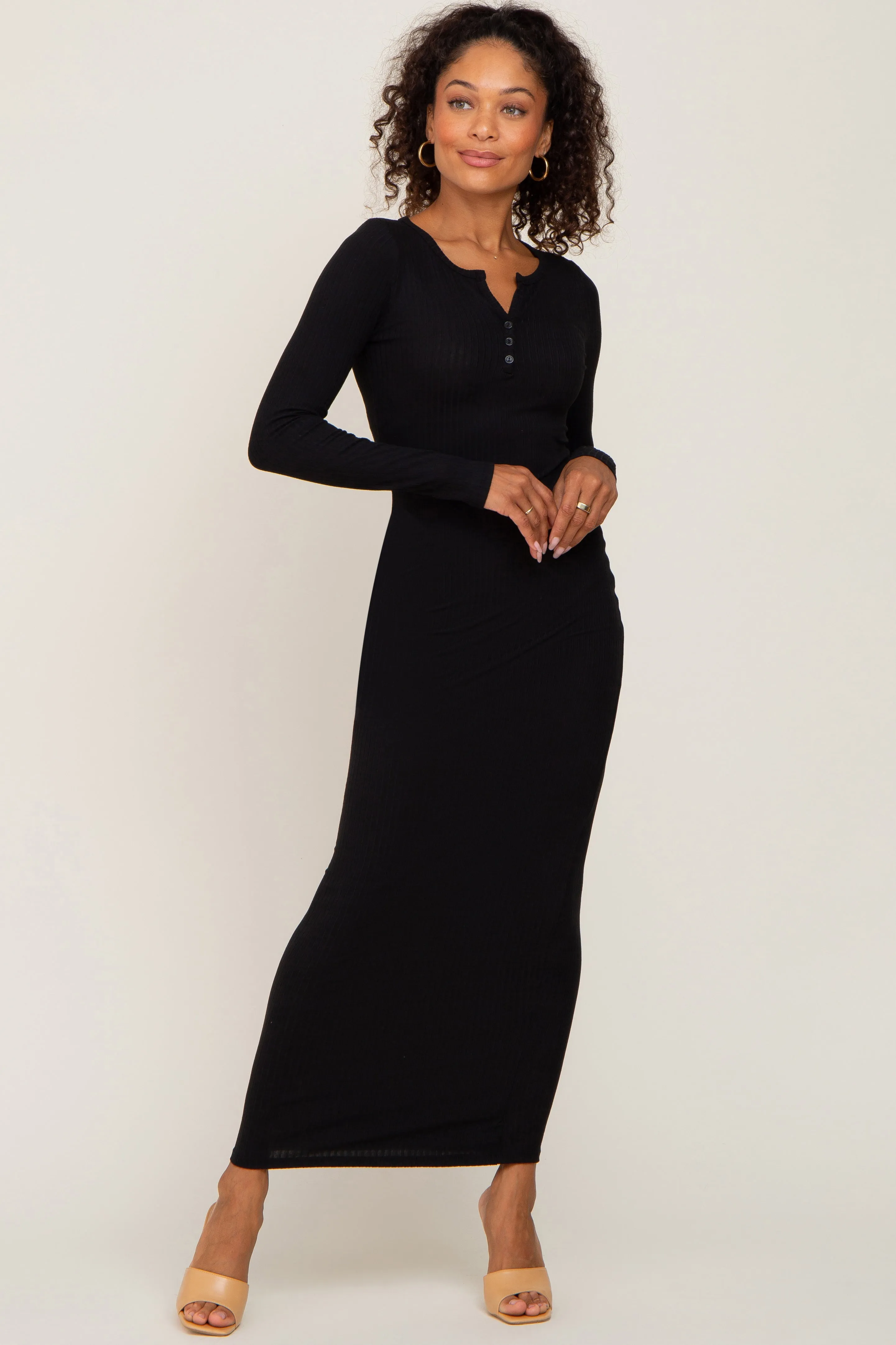 Black Ribbed Long Sleeve Maxi Dress sold by Pinkblush