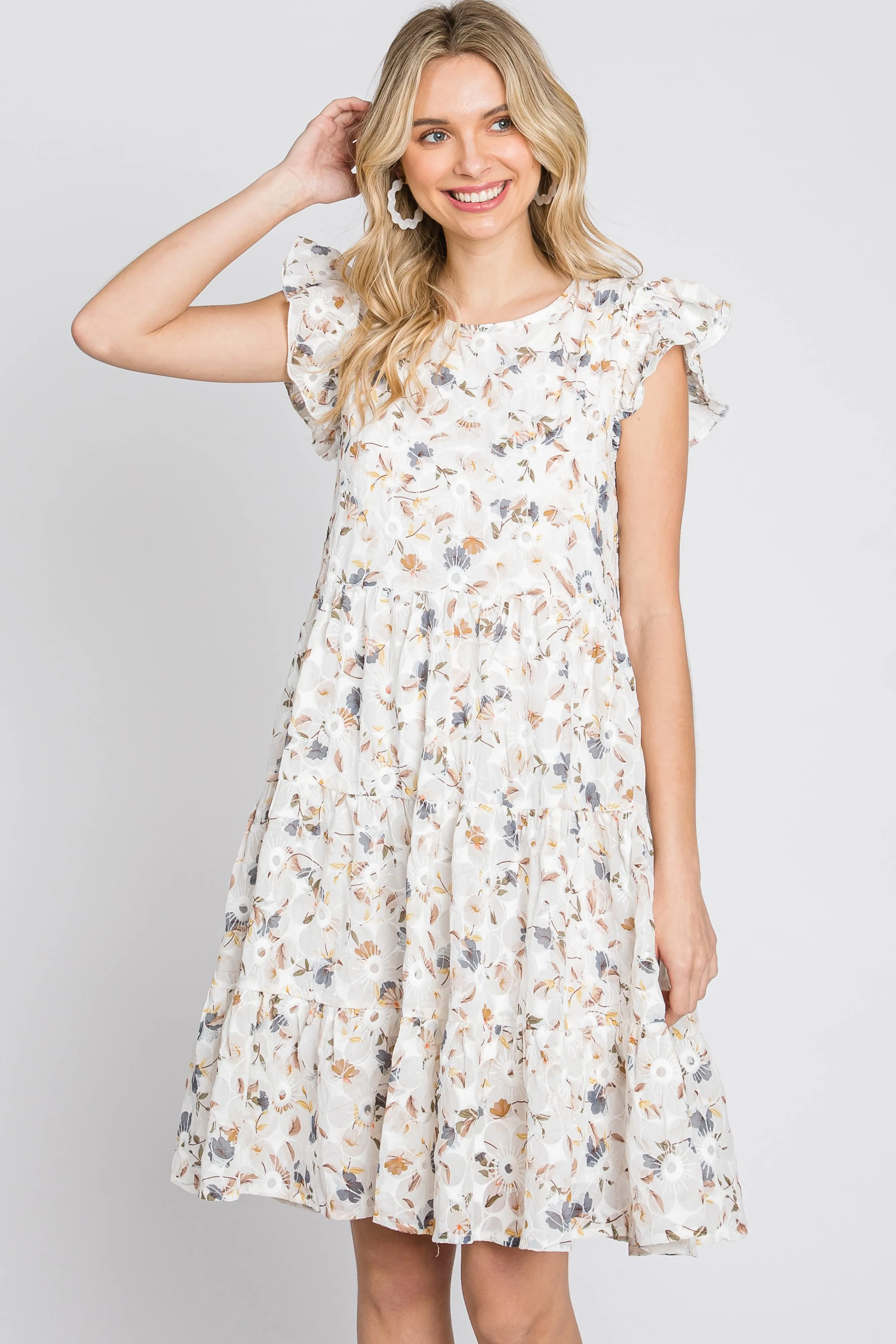 Ivory Floral Embroidered Tiered Dress sold by Pinkblush product image thumbnail 2