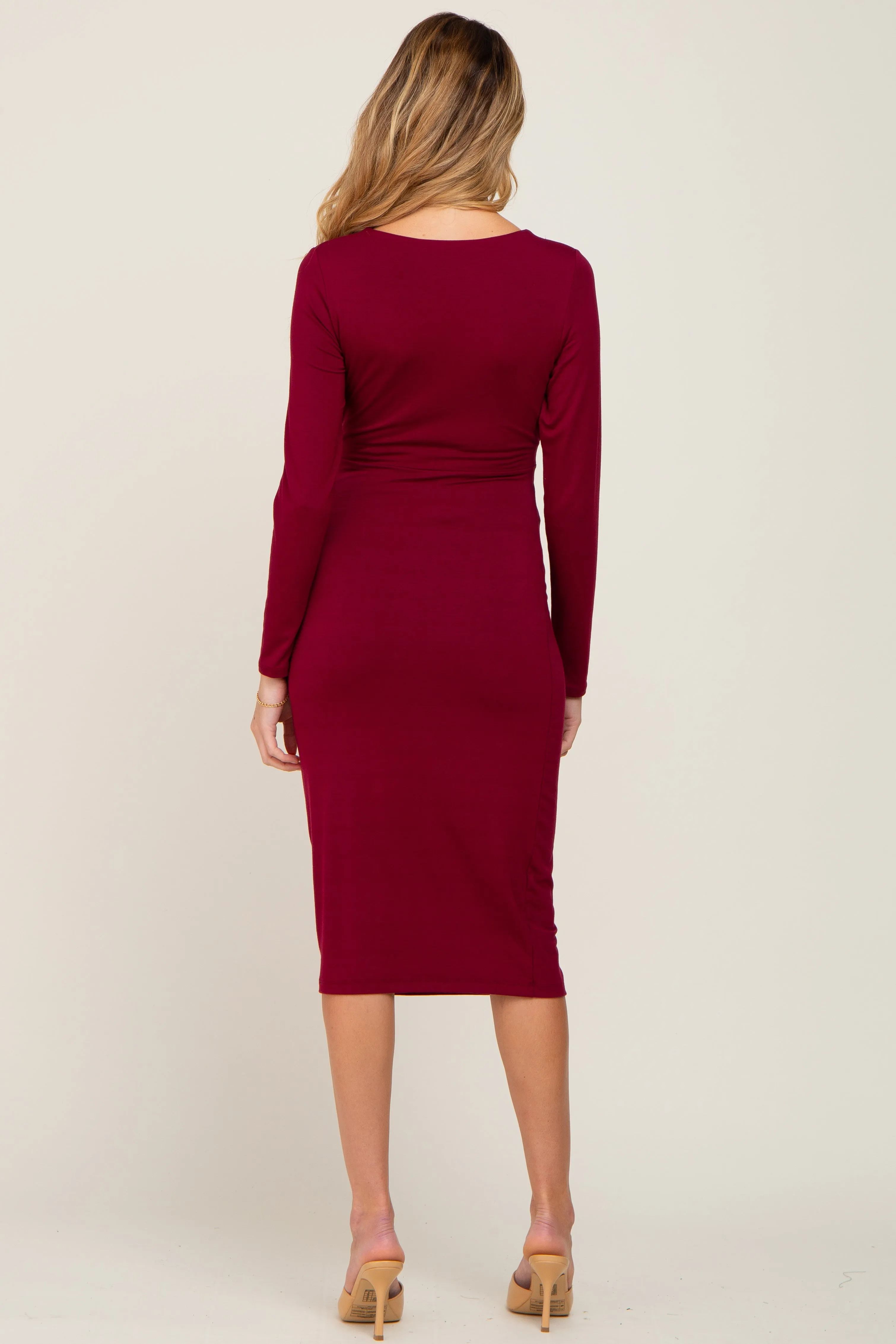 Burgundy Basic Square Neck Maternity Midi Dress sold by Pinkblush product image thumbnail 3