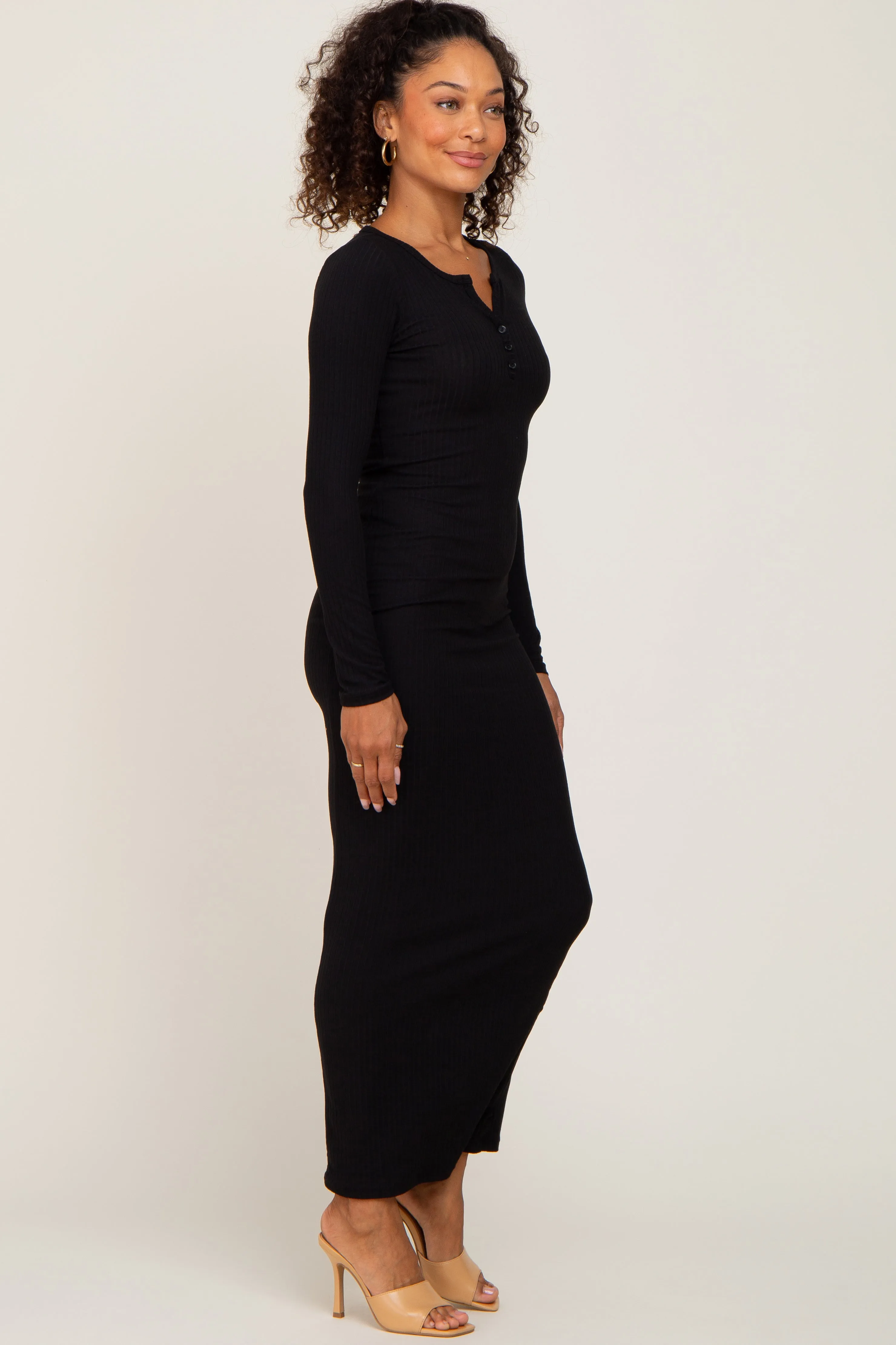 Black Ribbed Long Sleeve Maxi Dress sold by Pinkblush product image thumbnail 2