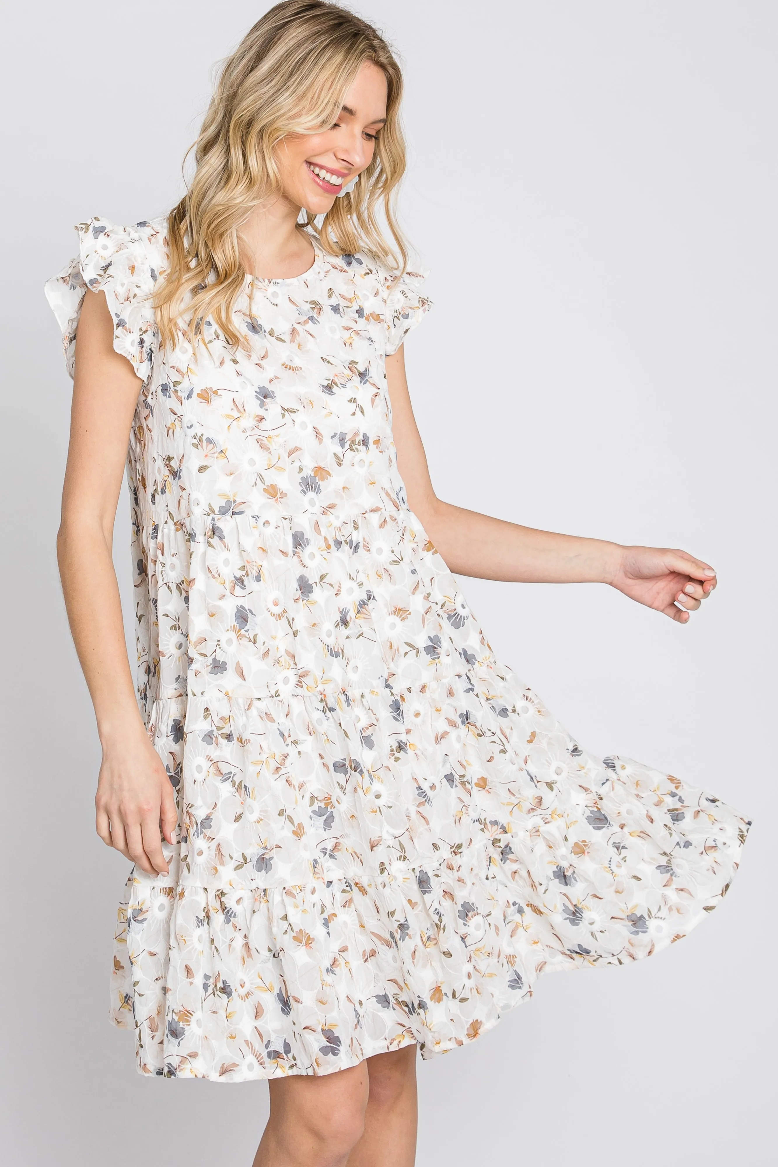 Ivory Floral Embroidered Tiered Dress sold by Pinkblush product image thumbnail 3