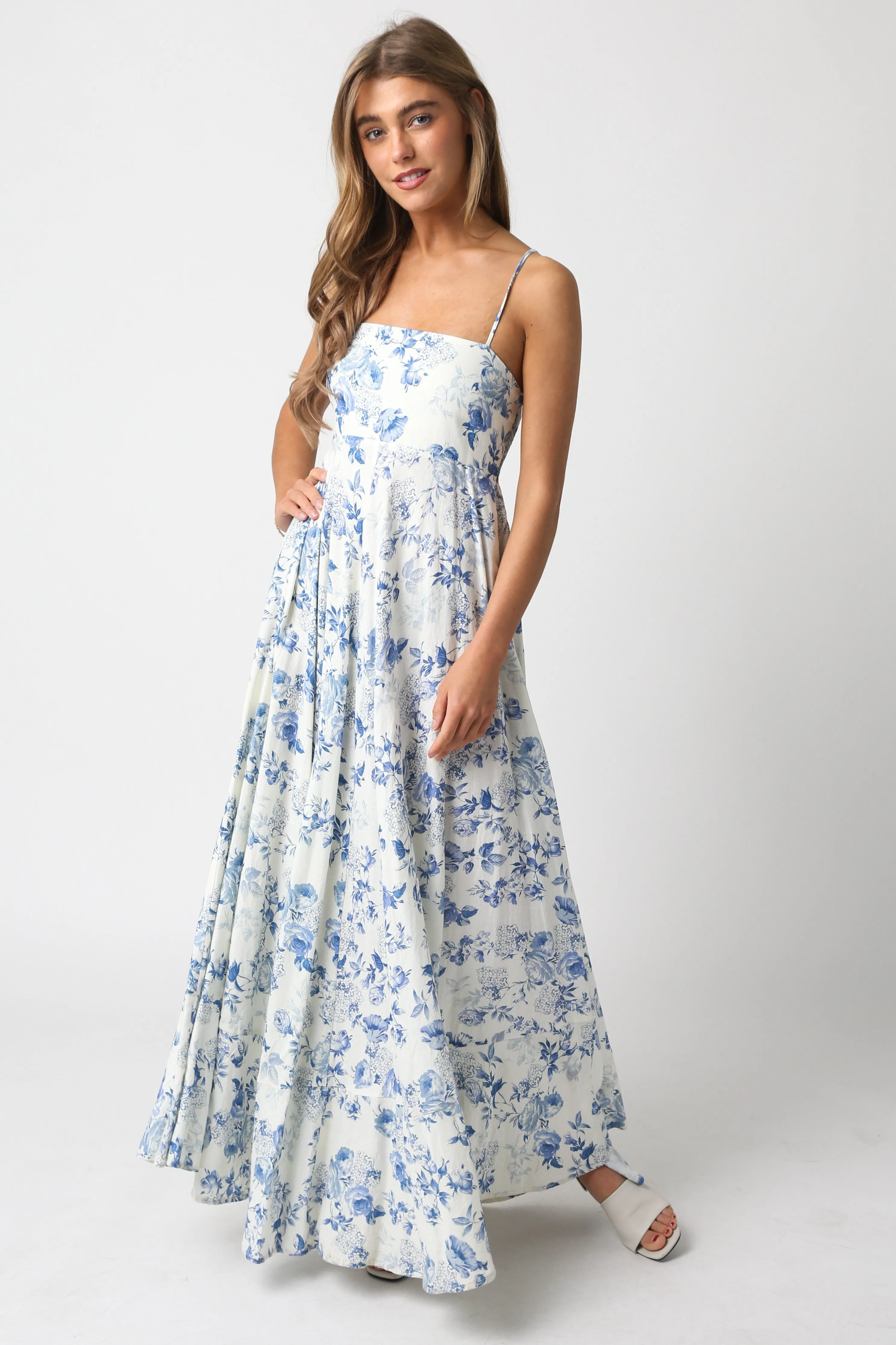 Cream Floral Flowy Sleeveless Squared Neckline Dress sold by Pinkblush