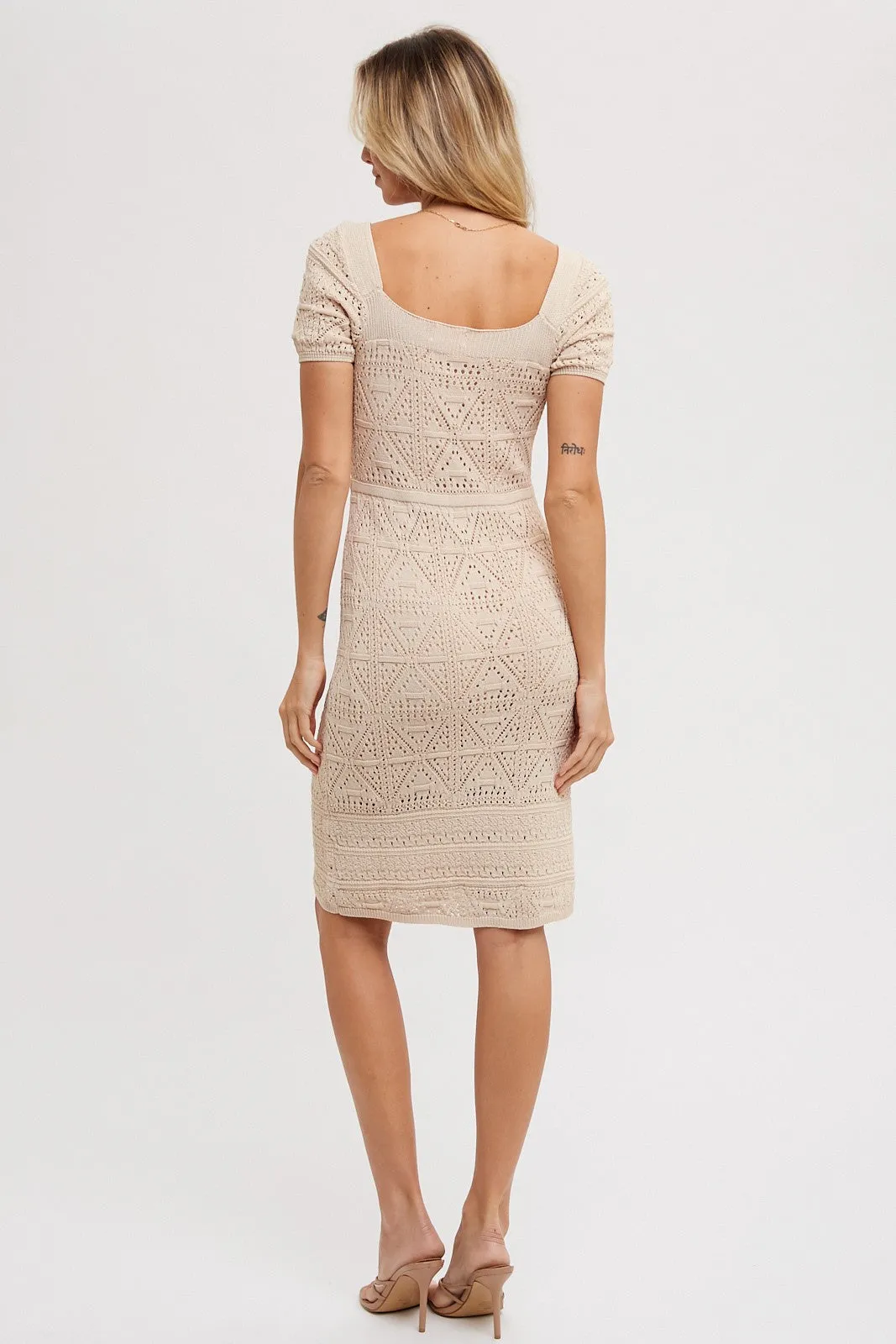 Beige Crochet Square Neck Short Sleeve Dress sold by Pinkblush product image thumbnail 3