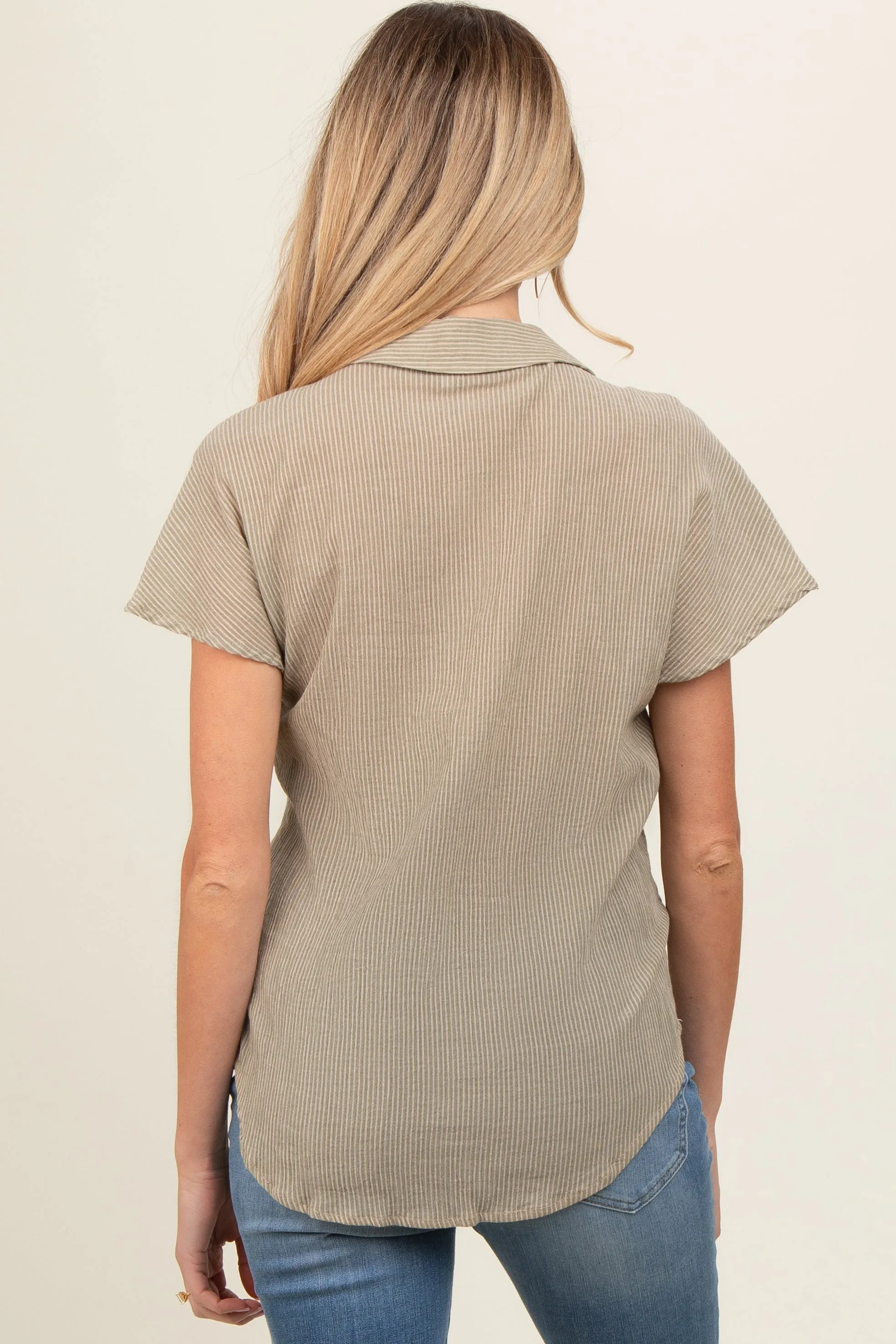 Olive Striped Split V-Neck Dolman Sleeve Maternity Top sold by Pinkblush product image thumbnail 3