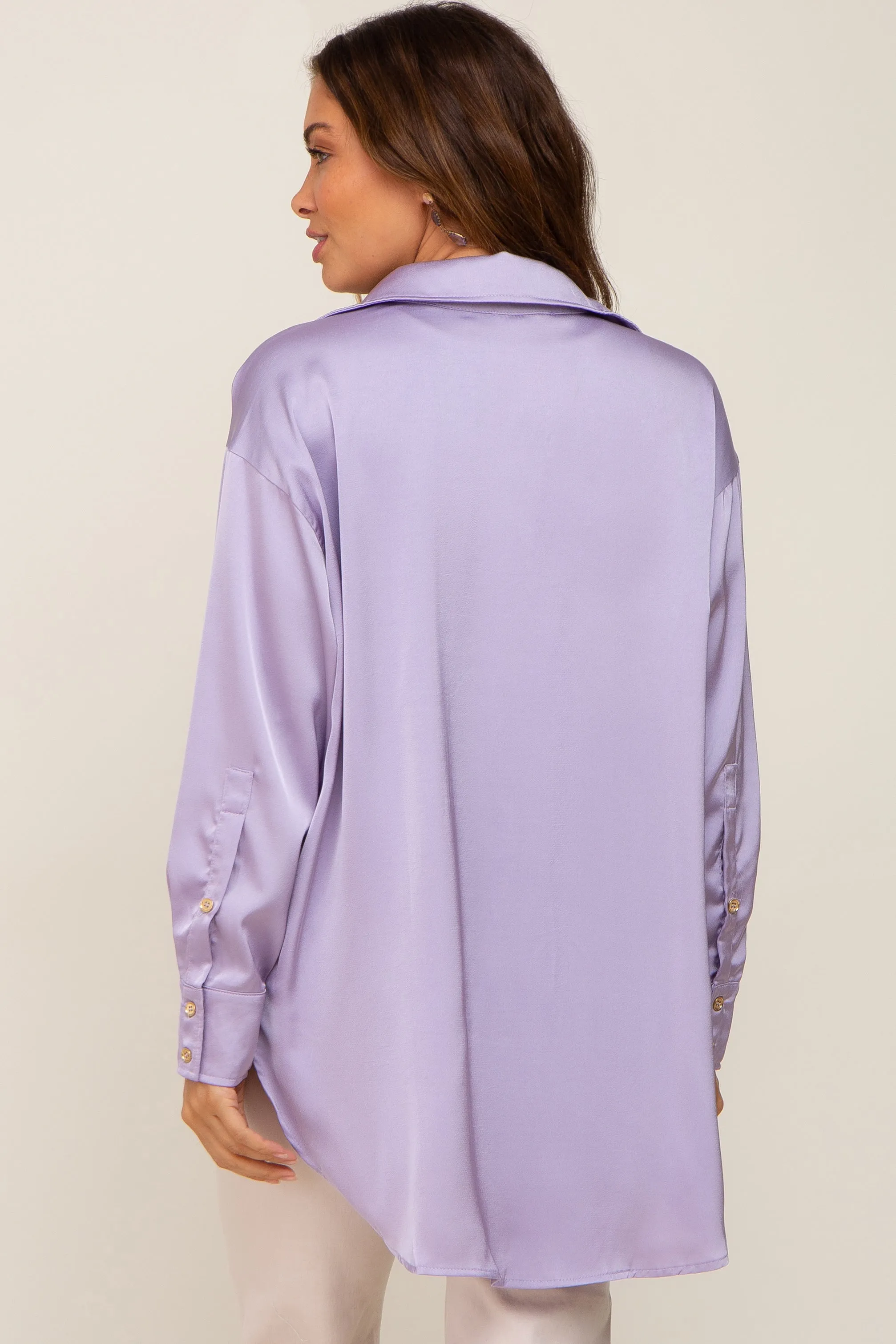 Lavender Satin Button Up Maternity Blouse sold by Pinkblush product image thumbnail 4
