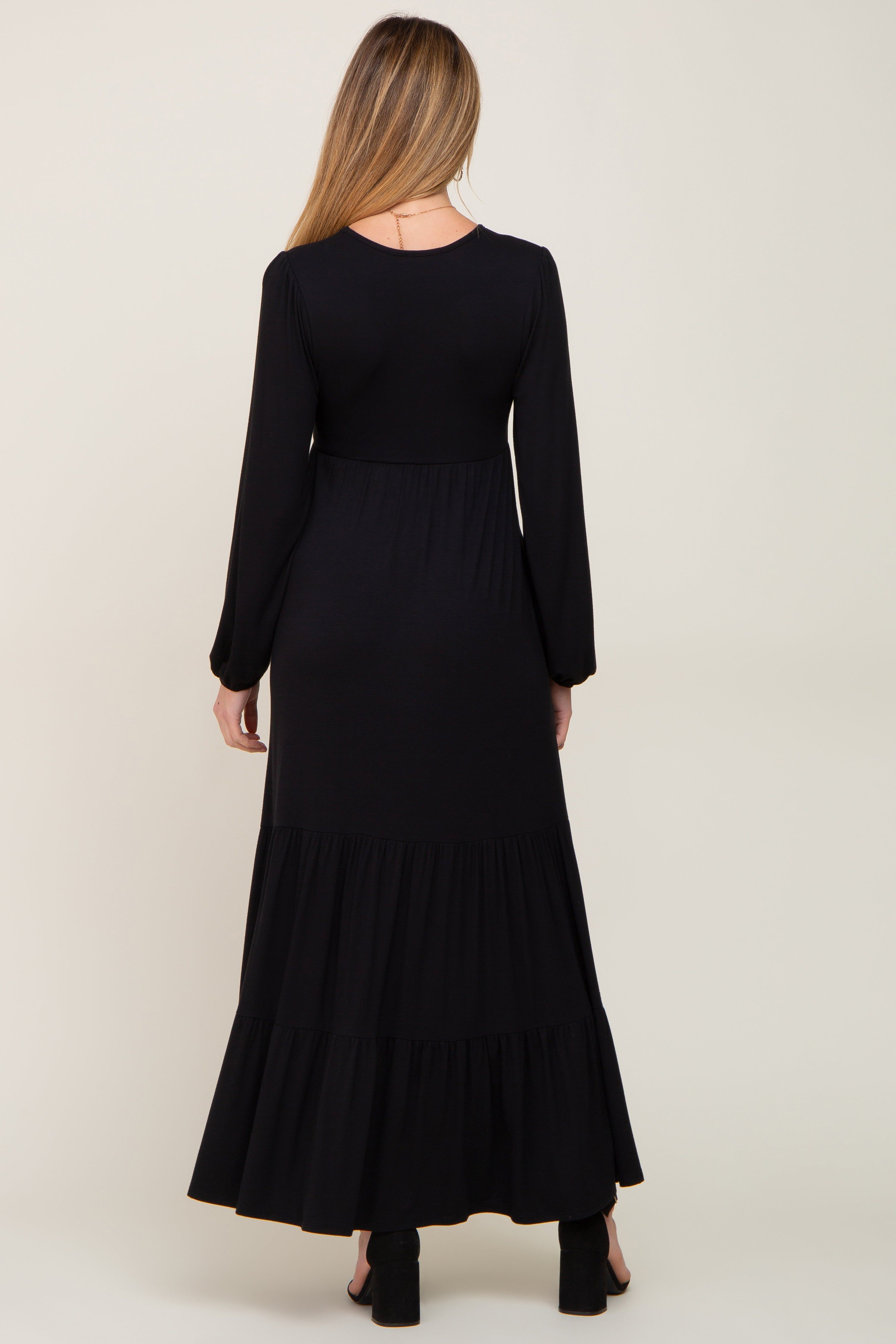Black Long Sleeve Tiered Maternity Maxi Dress sold by Pinkblush product image thumbnail 3