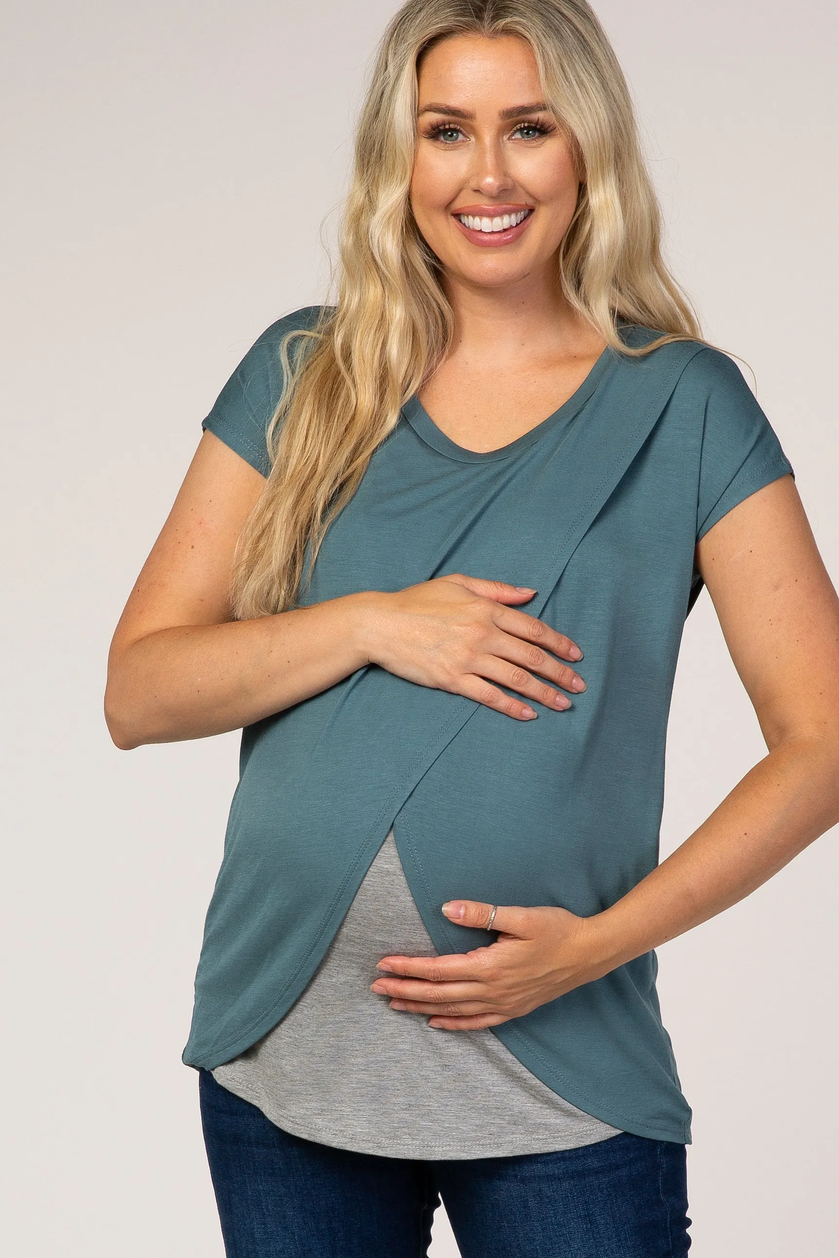 Slate Blue Layered Wrap Front Maternity/Nursing Top sold by Pinkblush product image thumbnail 2