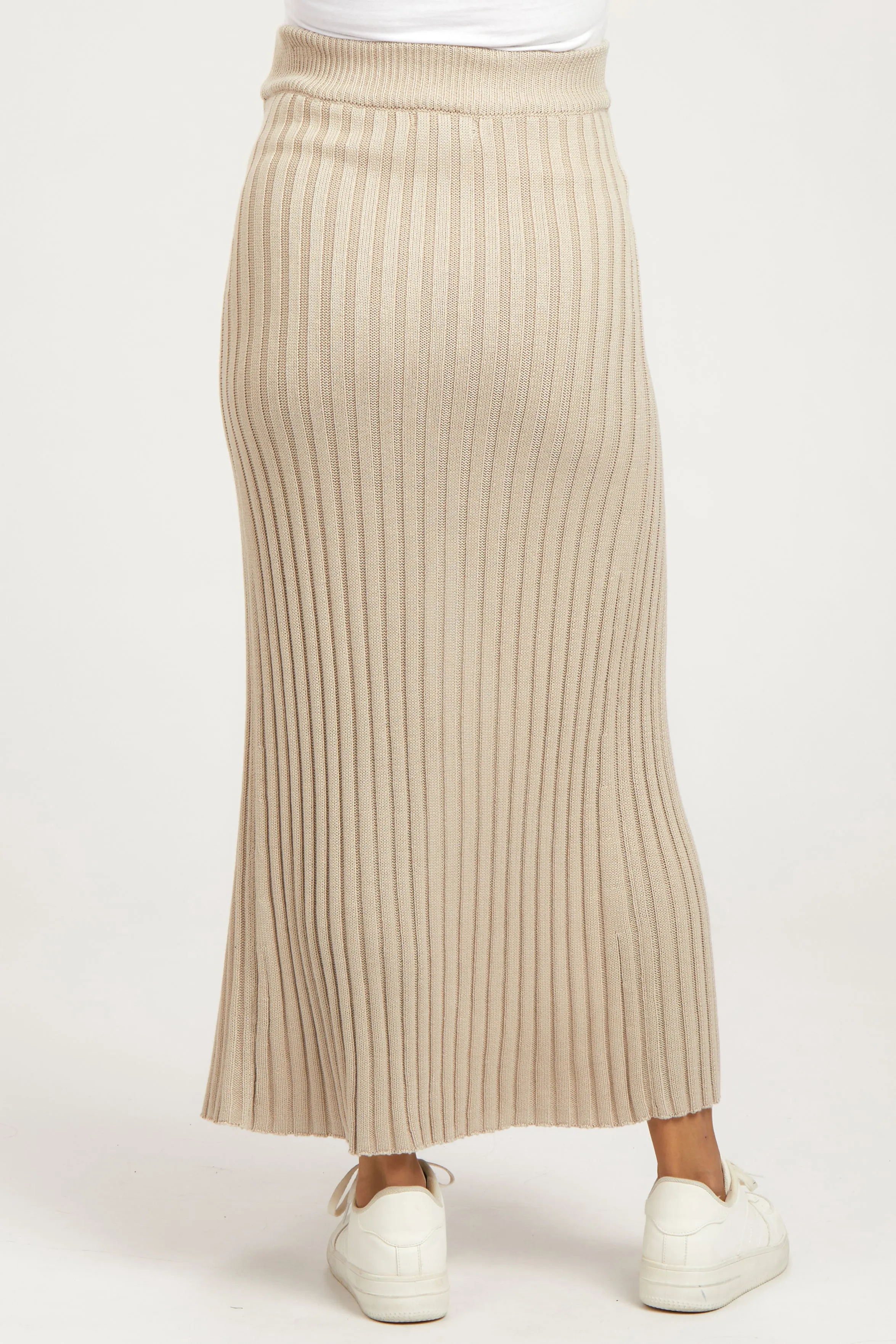 Beige Ribbed Knit Wrap Maternity Maxi Skirt sold by Pinkblush product image thumbnail 4