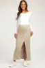 Beige Ribbed Knit Wrap Maternity Maxi Skirt sold by Pinkblush