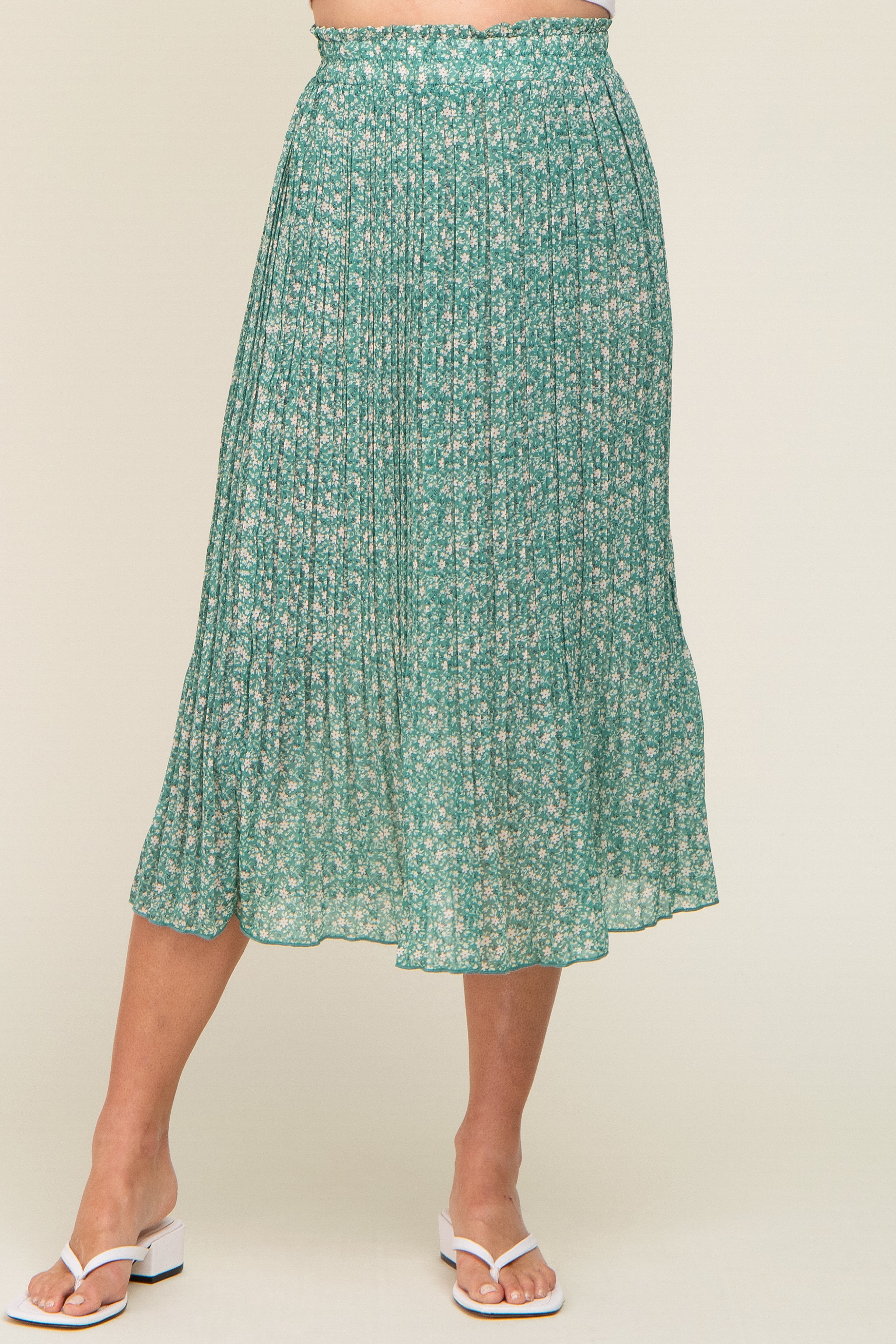 Green Floral Pleated Midi Skirt sold by Pinkblush product image thumbnail 2