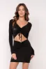 Black V-Neck Long Sleeve Front Cutout Tie Mini Dress sold by Pinkblush