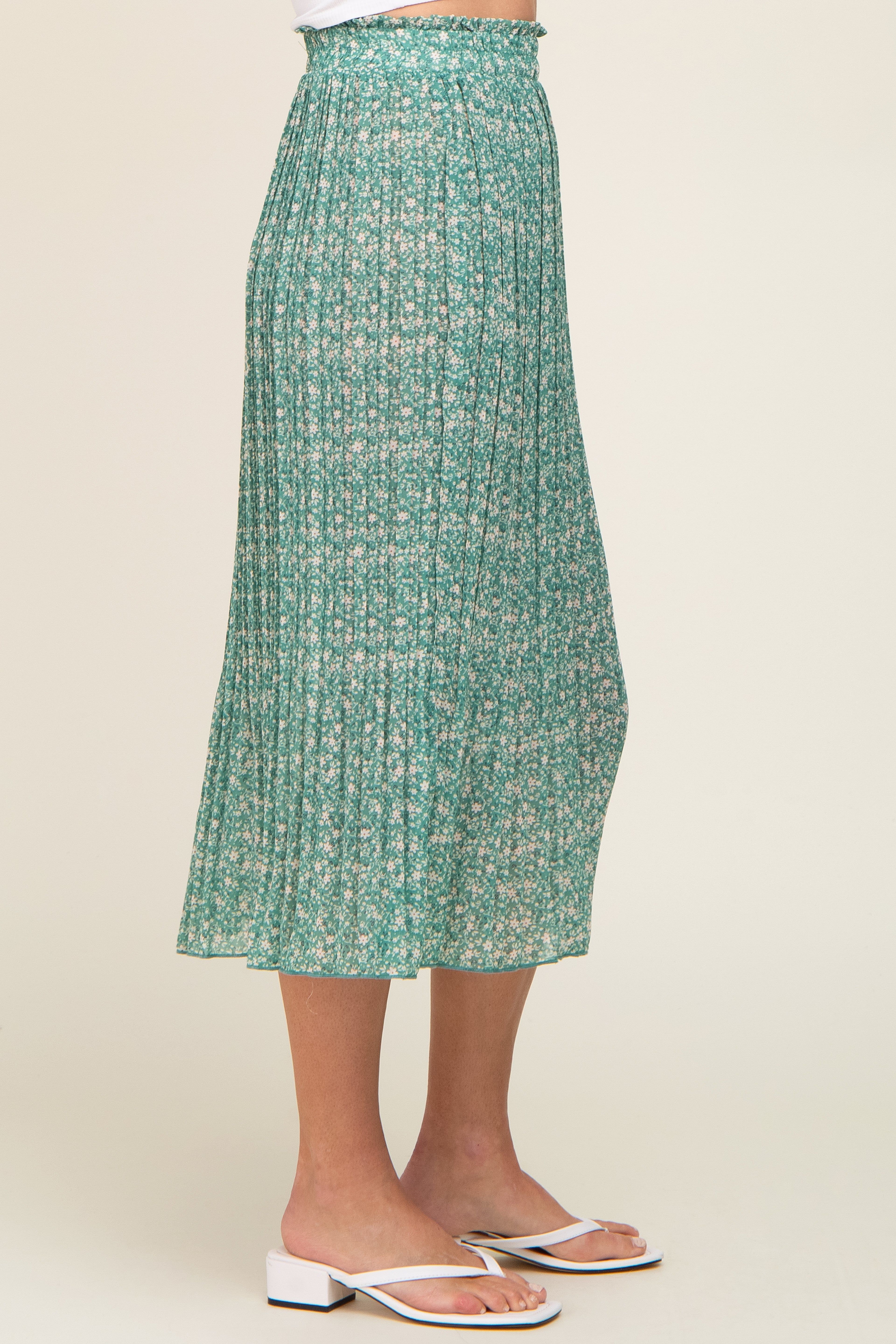 Green Floral Pleated Midi Skirt sold by Pinkblush product image thumbnail 3