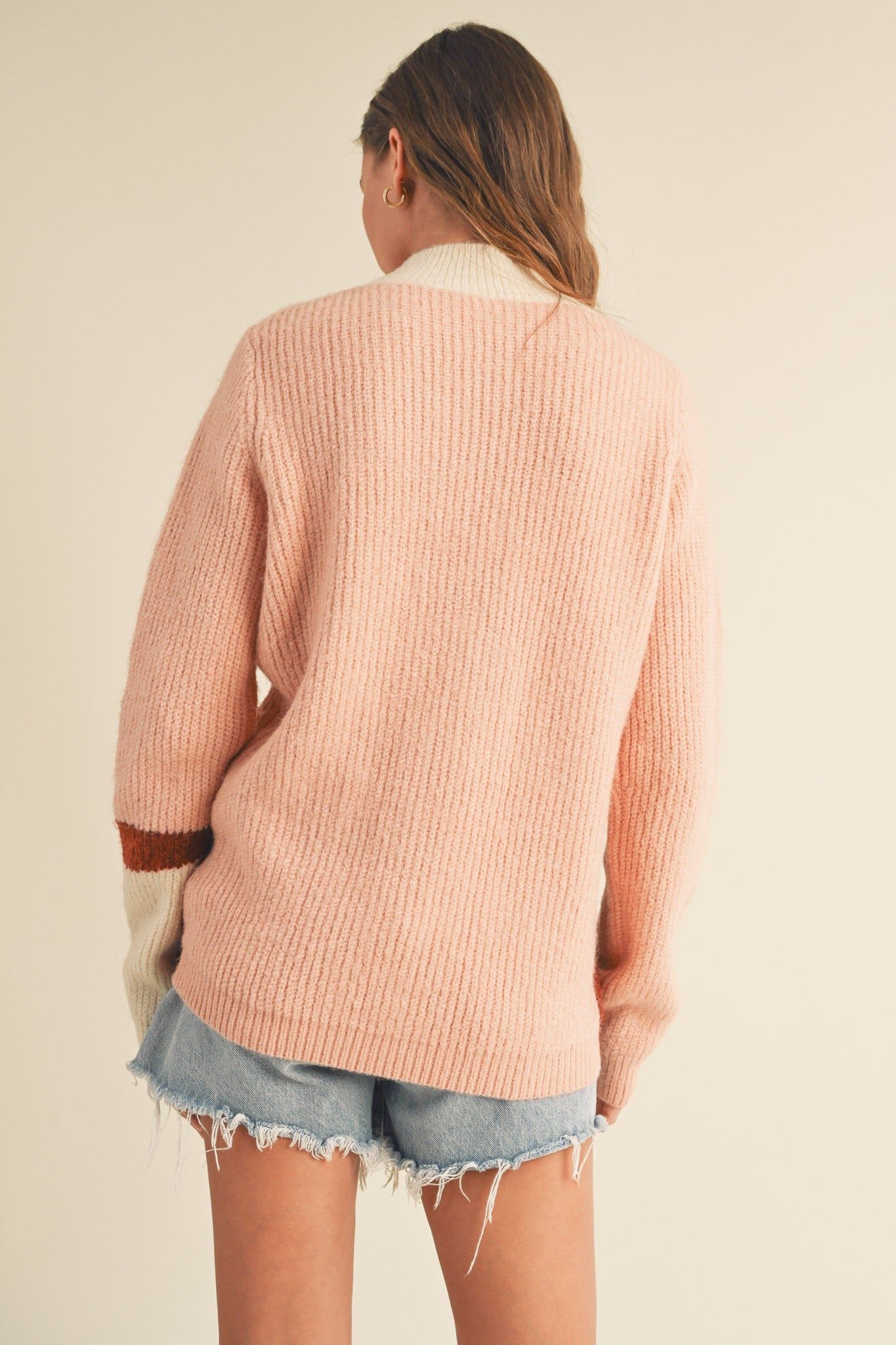 Mauve Combo Mock Neck Colorblock Pattern Sweater sold by Pinkblush product image thumbnail 3