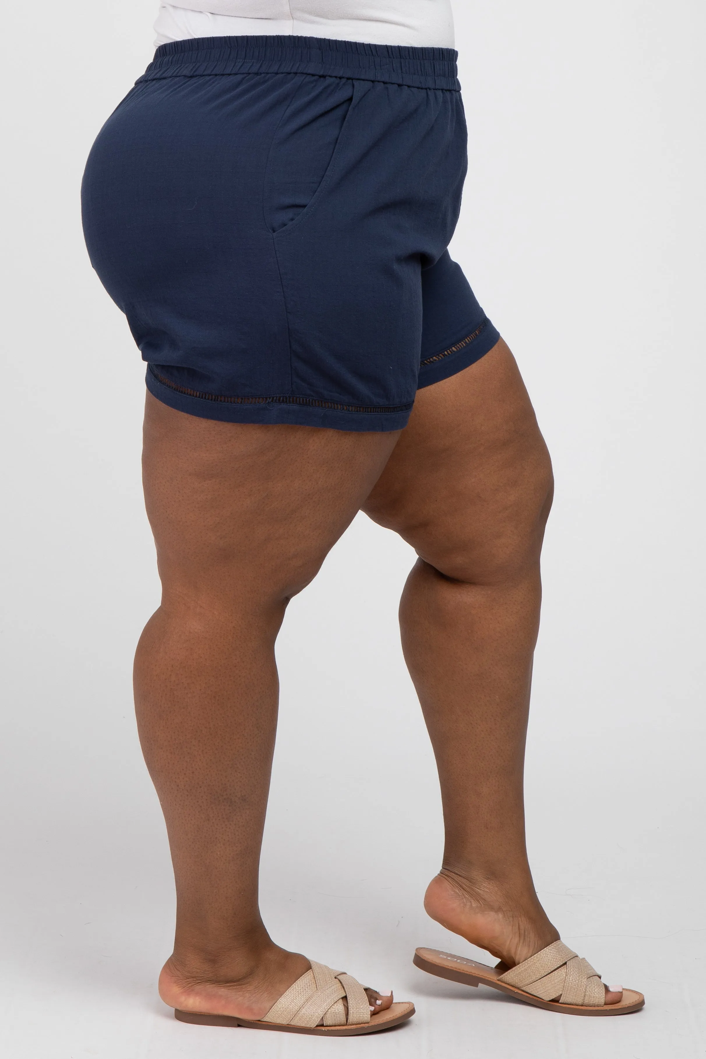 Navy Blue Ladder Trim Plus Shorts sold by Pinkblush product image thumbnail 3