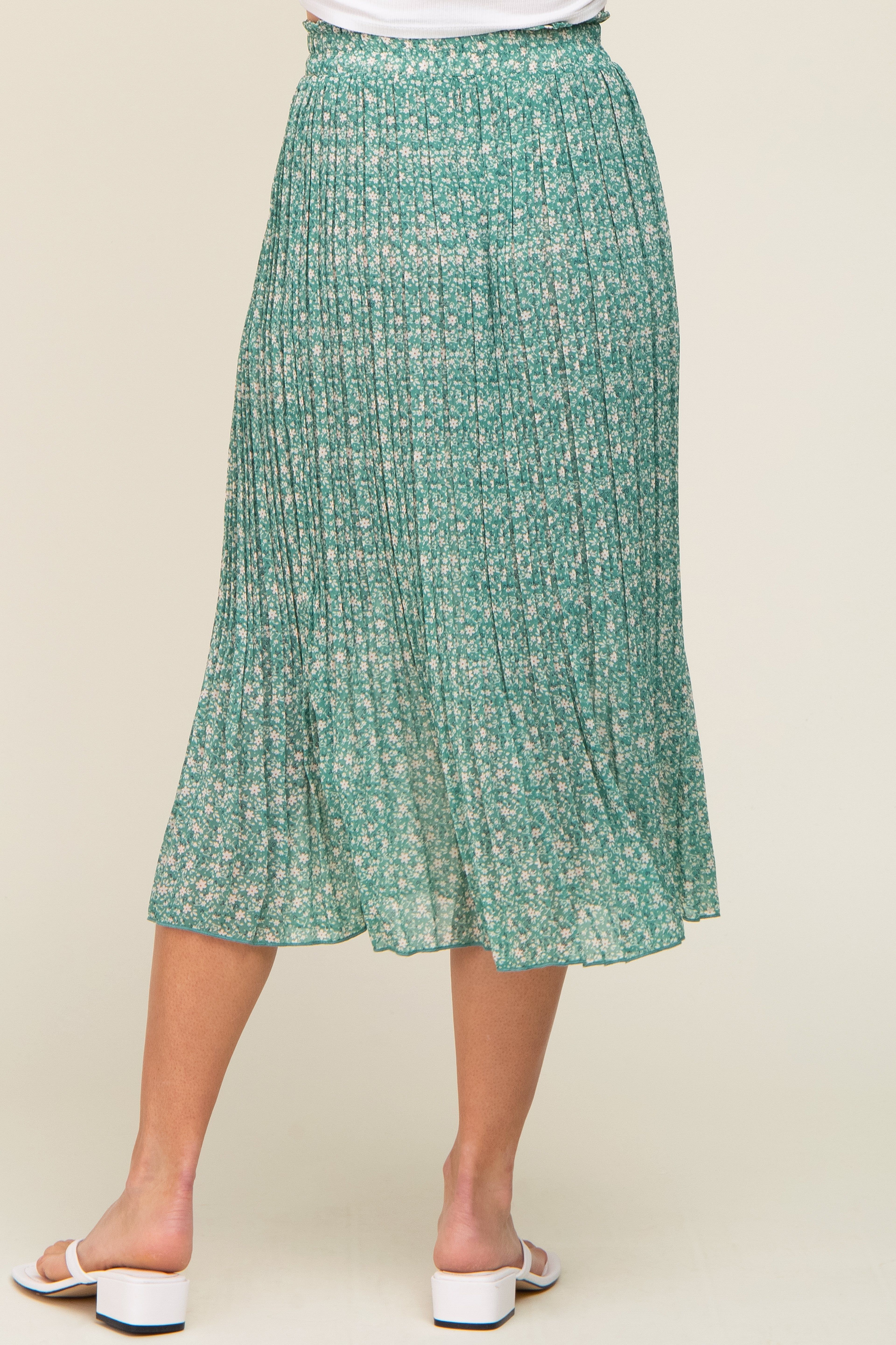 Green Floral Pleated Midi Skirt sold by Pinkblush product image thumbnail 4