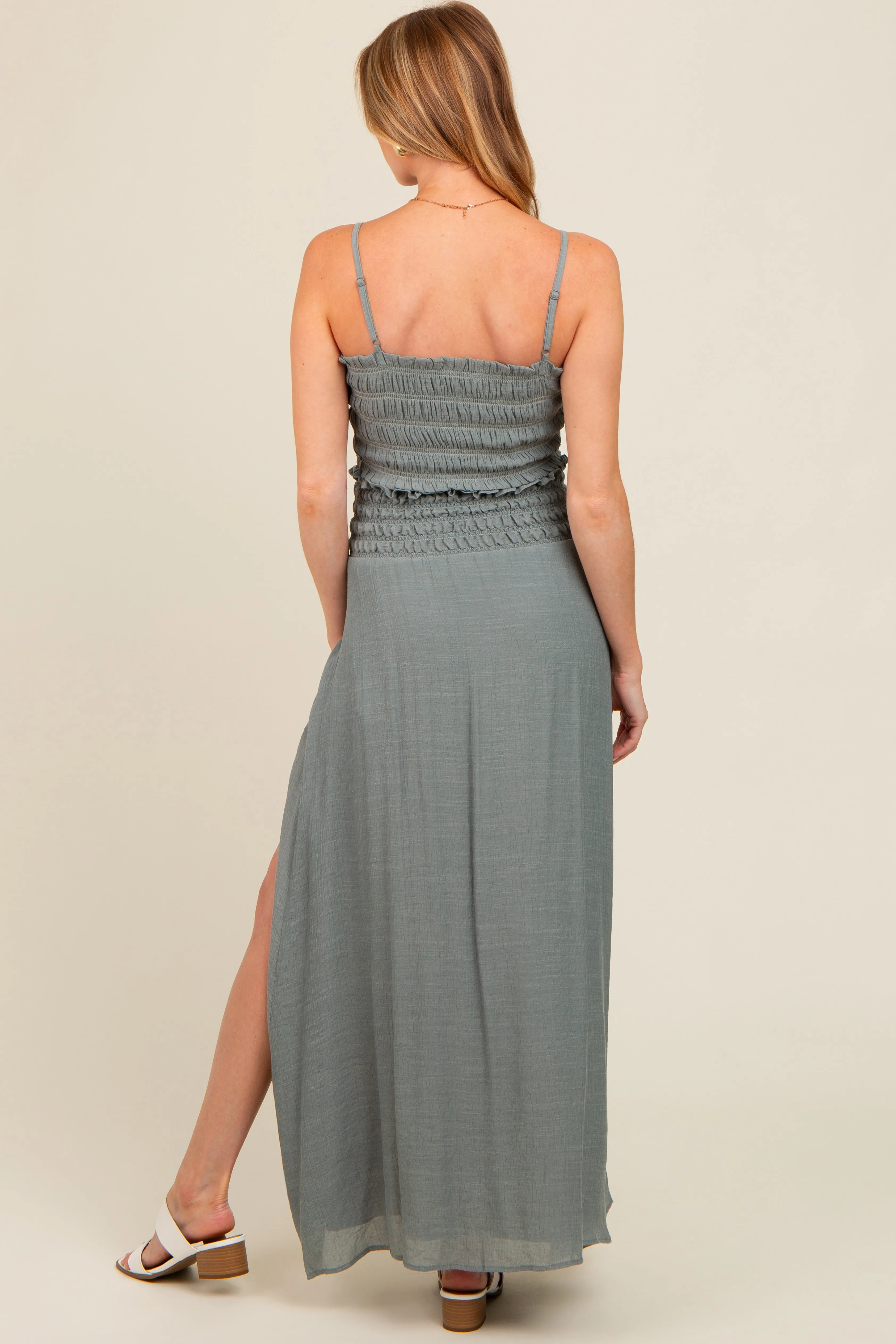 Grey Smocked Crop Top And Maxi Skirt Maternity Set sold by Pinkblush product image thumbnail 4