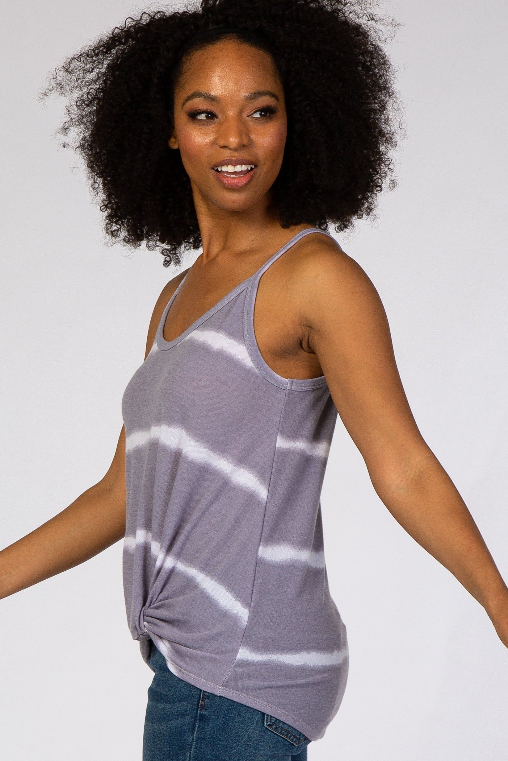 Grey Tie Dye Striped Tank Top sold by Pinkblush product image thumbnail 2