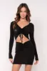 Black V-Neck Long Sleeve Front Cutout Tie Mini Dress sold by Pinkblush