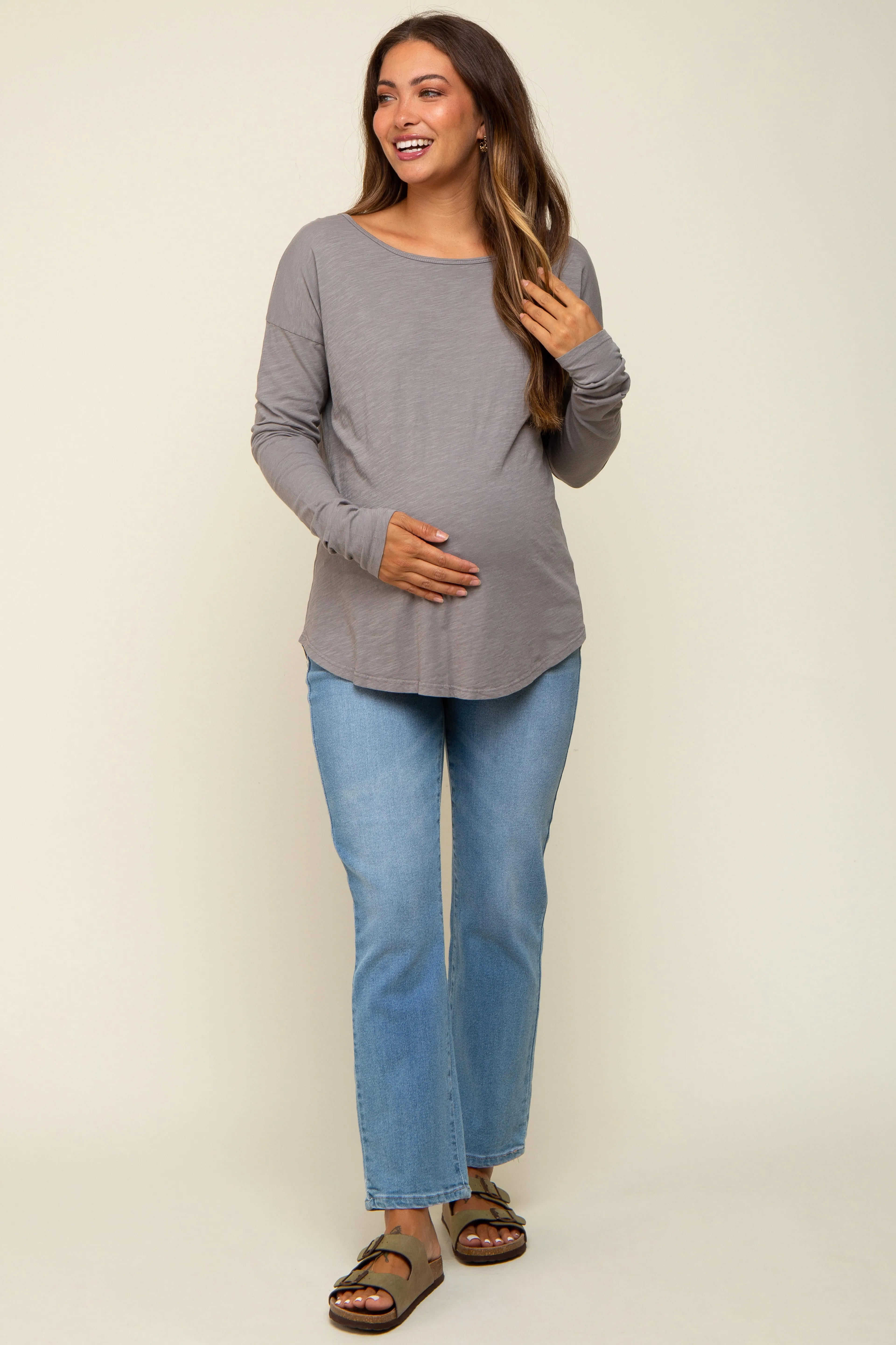 Charcoal Long Sleeve Curved Hem Maternity Top sold by Pinkblush product image thumbnail 4