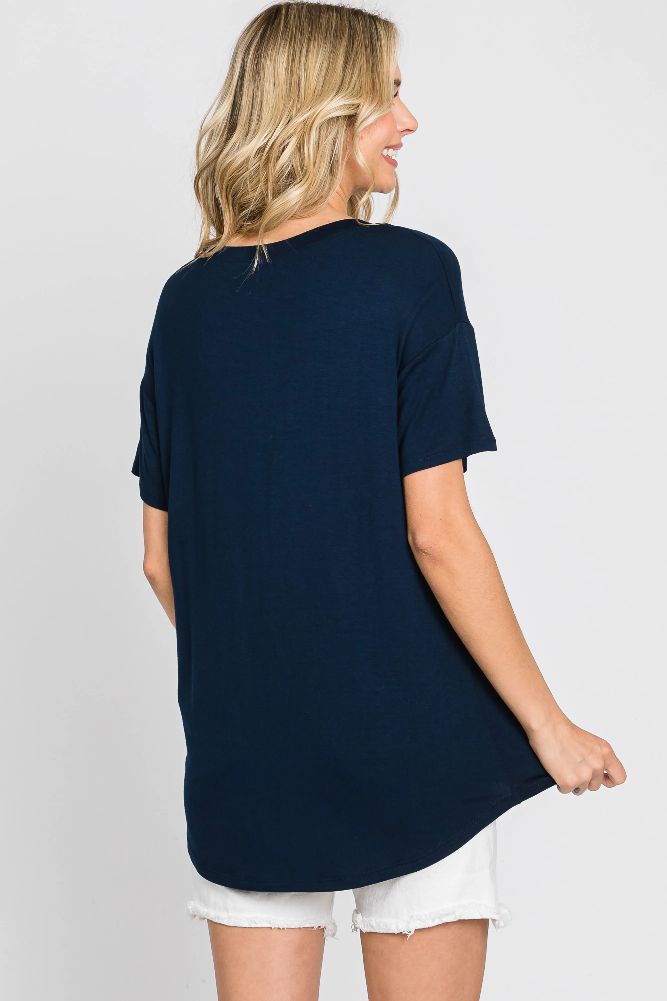 Navy V-Neck Basic Top sold by Pinkblush product image thumbnail 3