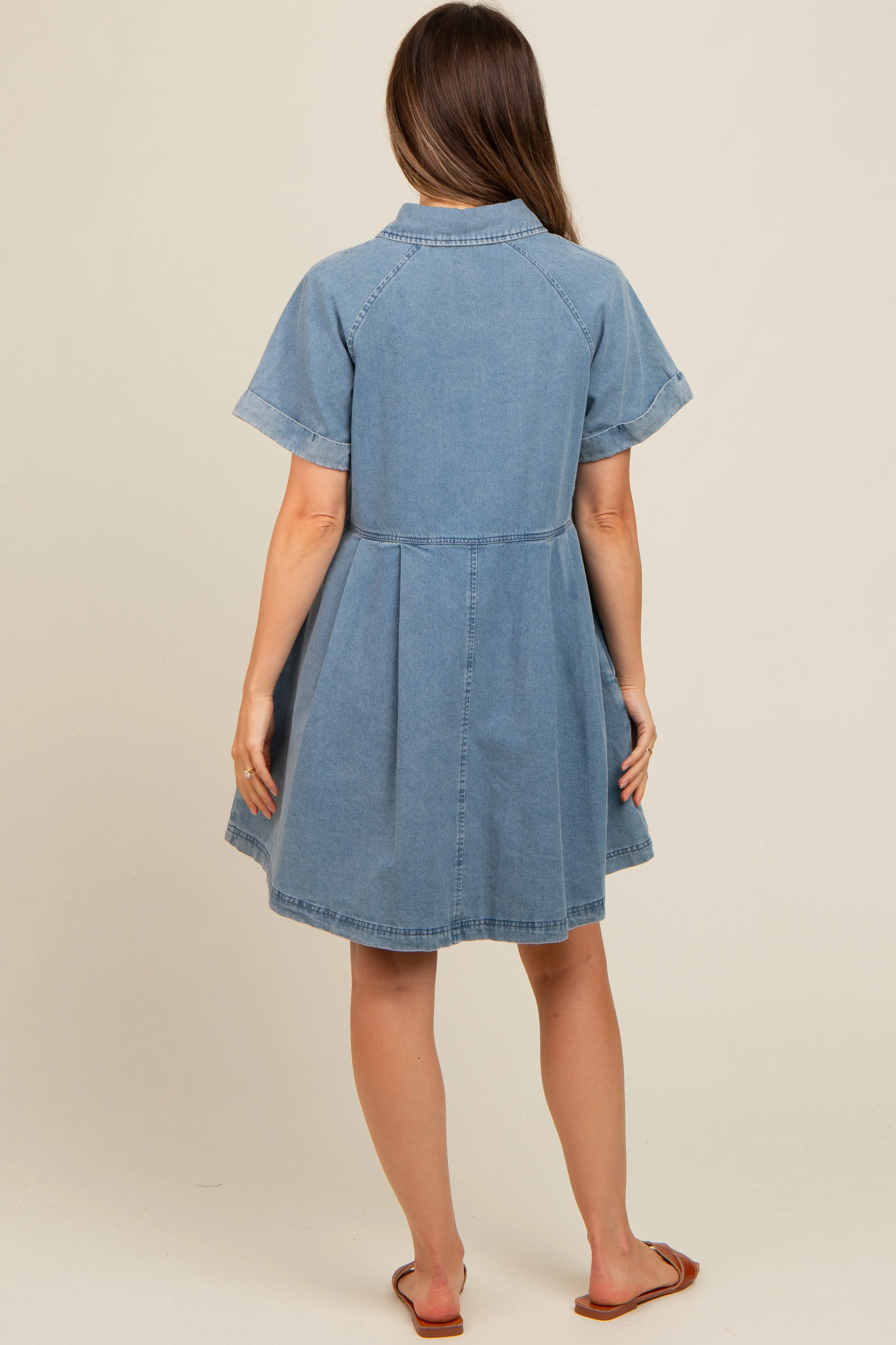 Blue Denim Button Down Maternity Mini Dress sold by Pinkblush product image thumbnail 3