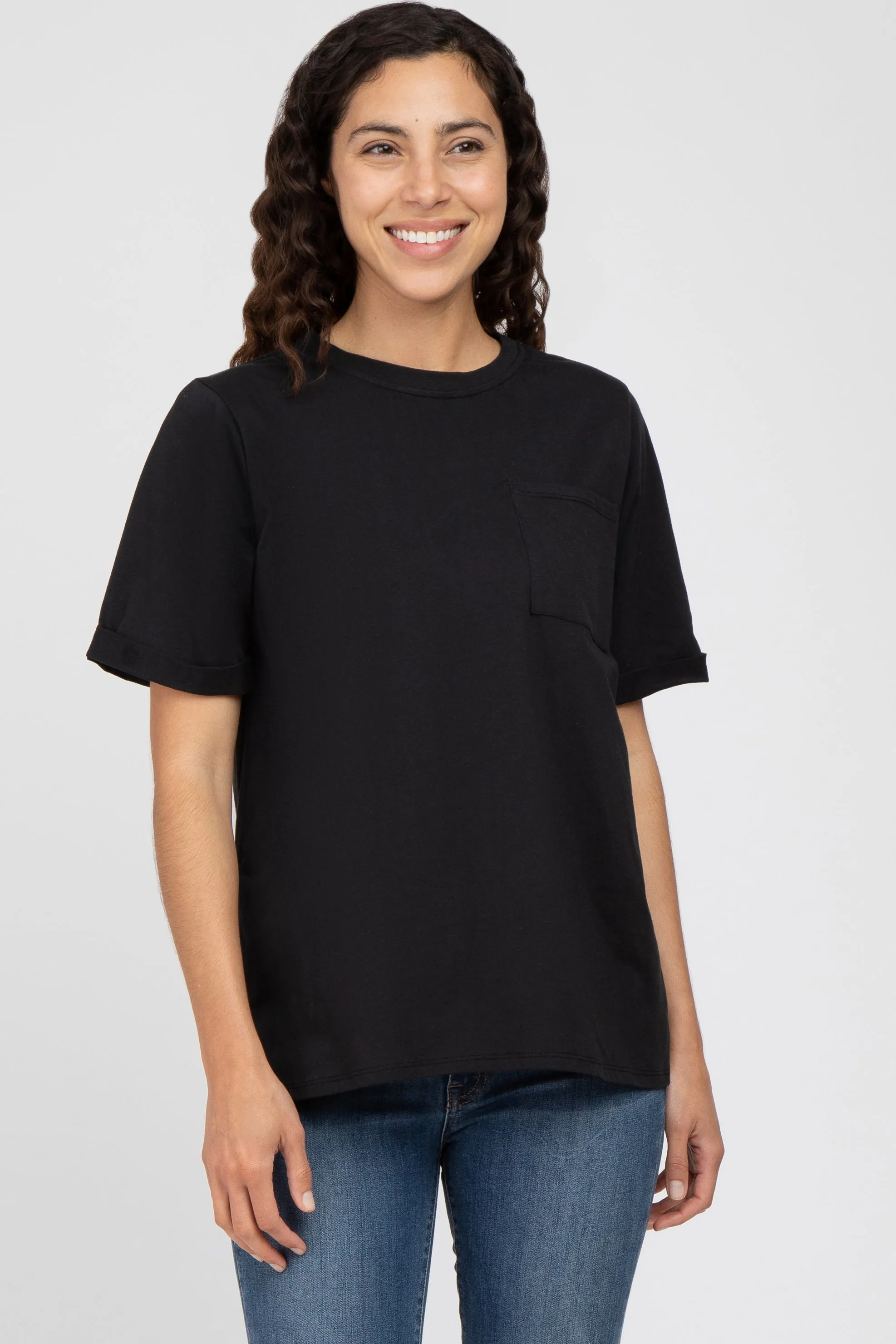 Black Oversized Pocket Front Short Sleeve Top sold by Pinkblush