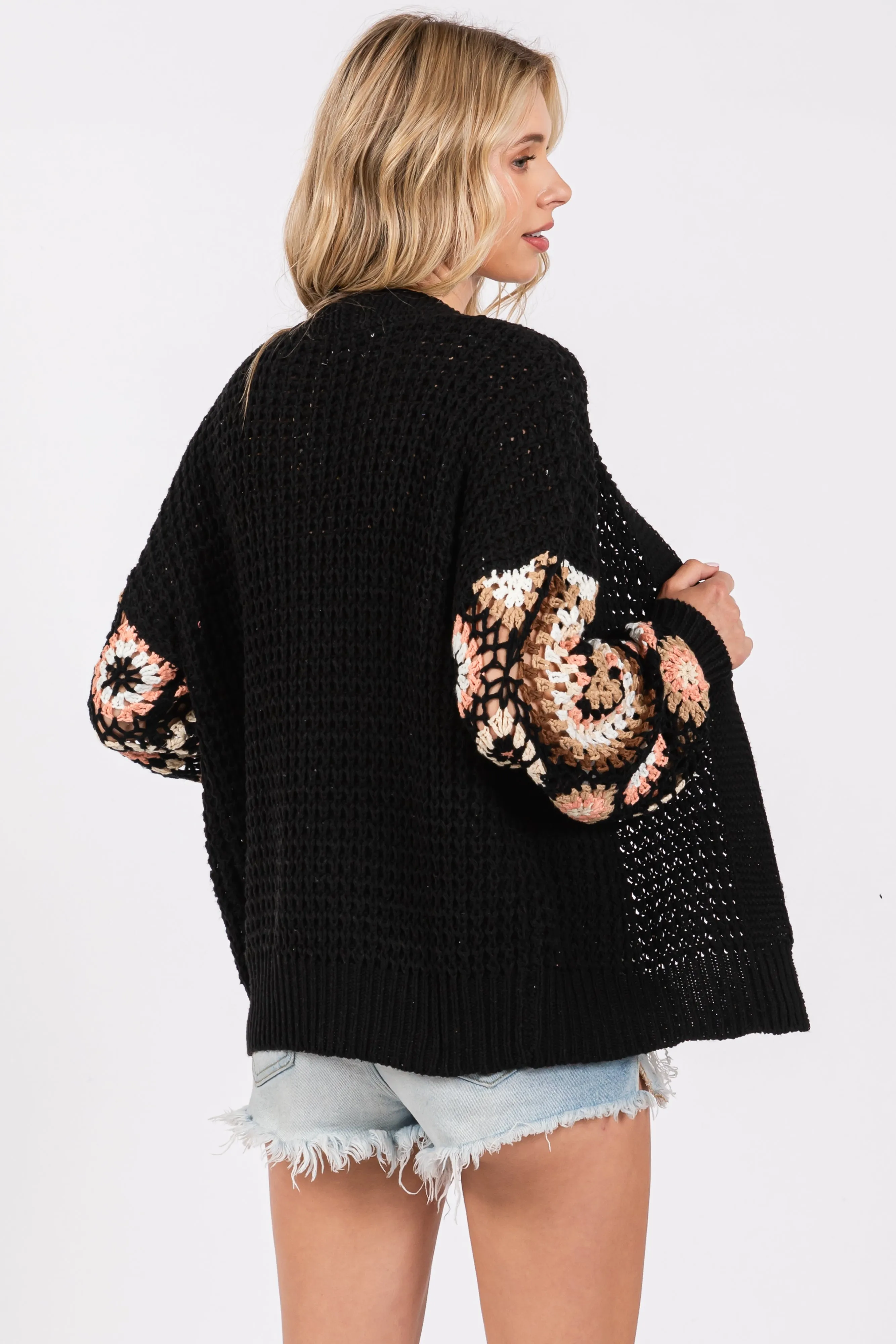 Black Sleeve Crochet Cardigan sold by Pinkblush product image thumbnail 3