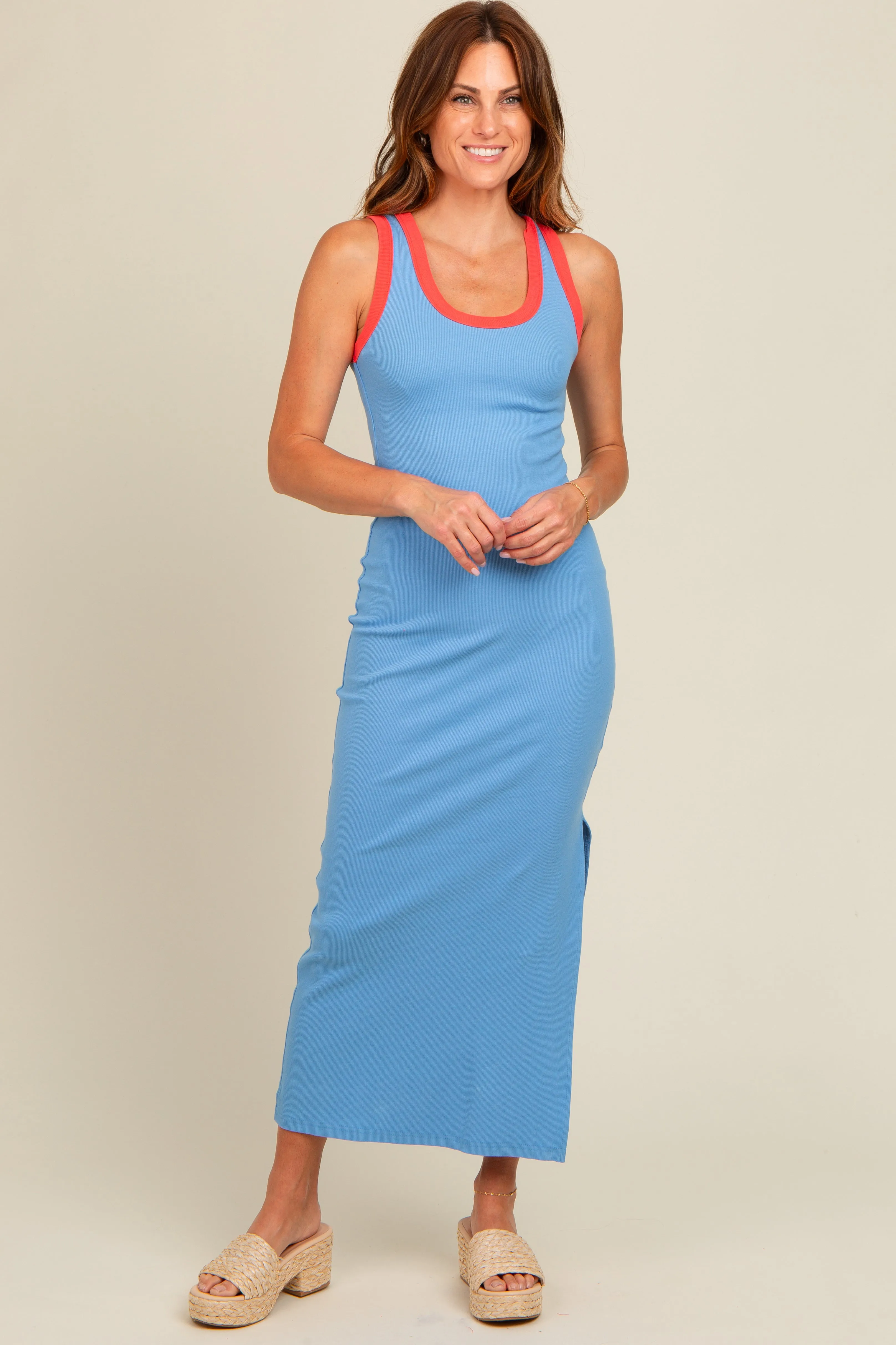 Light Blue Colorblock Side Slit Maxi Dress sold by Pinkblush