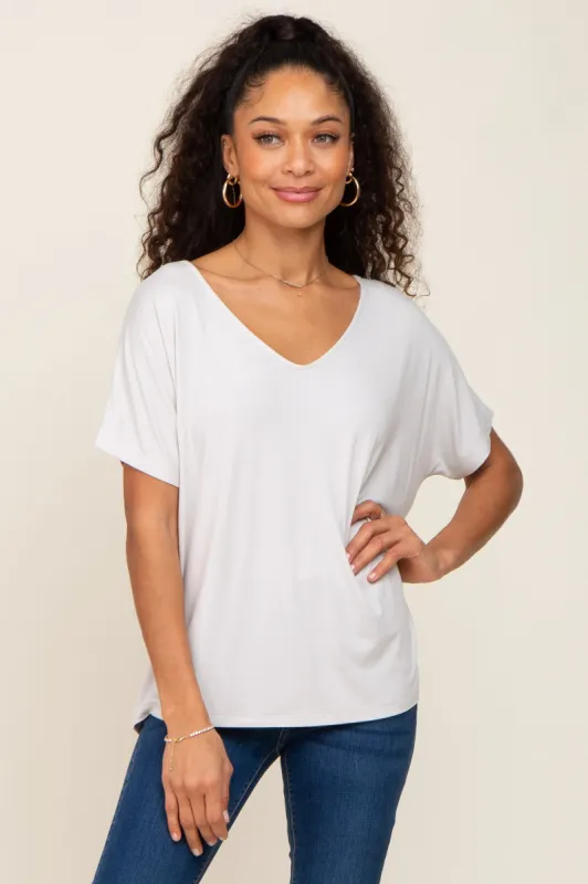 Light Grey V-Neck Dolman Sleeve Top sold by Pinkblush
