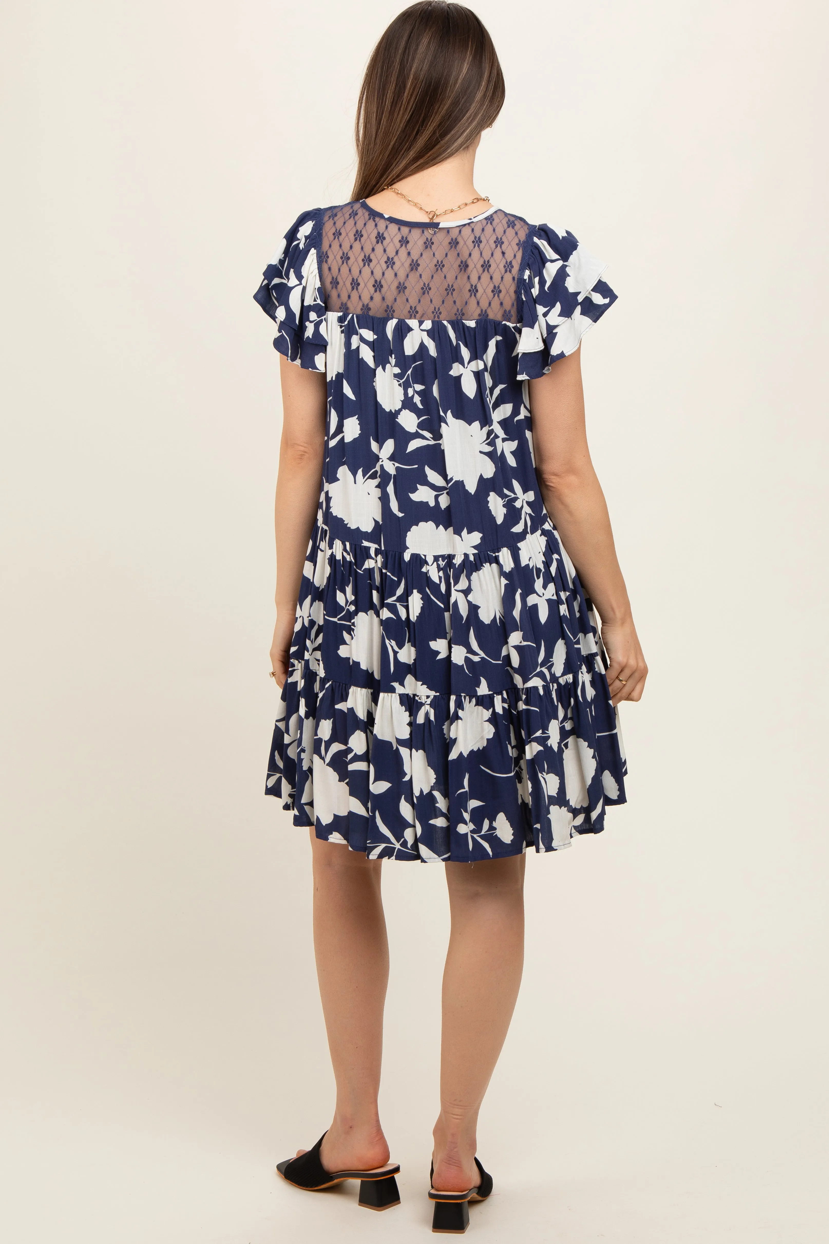 Navy Floral Ruffle Lace Maternity Dress sold by Pinkblush product image thumbnail 4