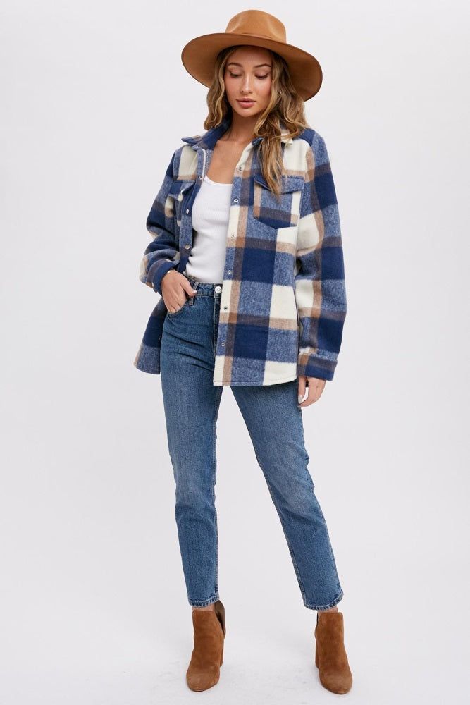 Navy Plaid Fleece Shirt Jacket sold by Pinkblush product image thumbnail 2