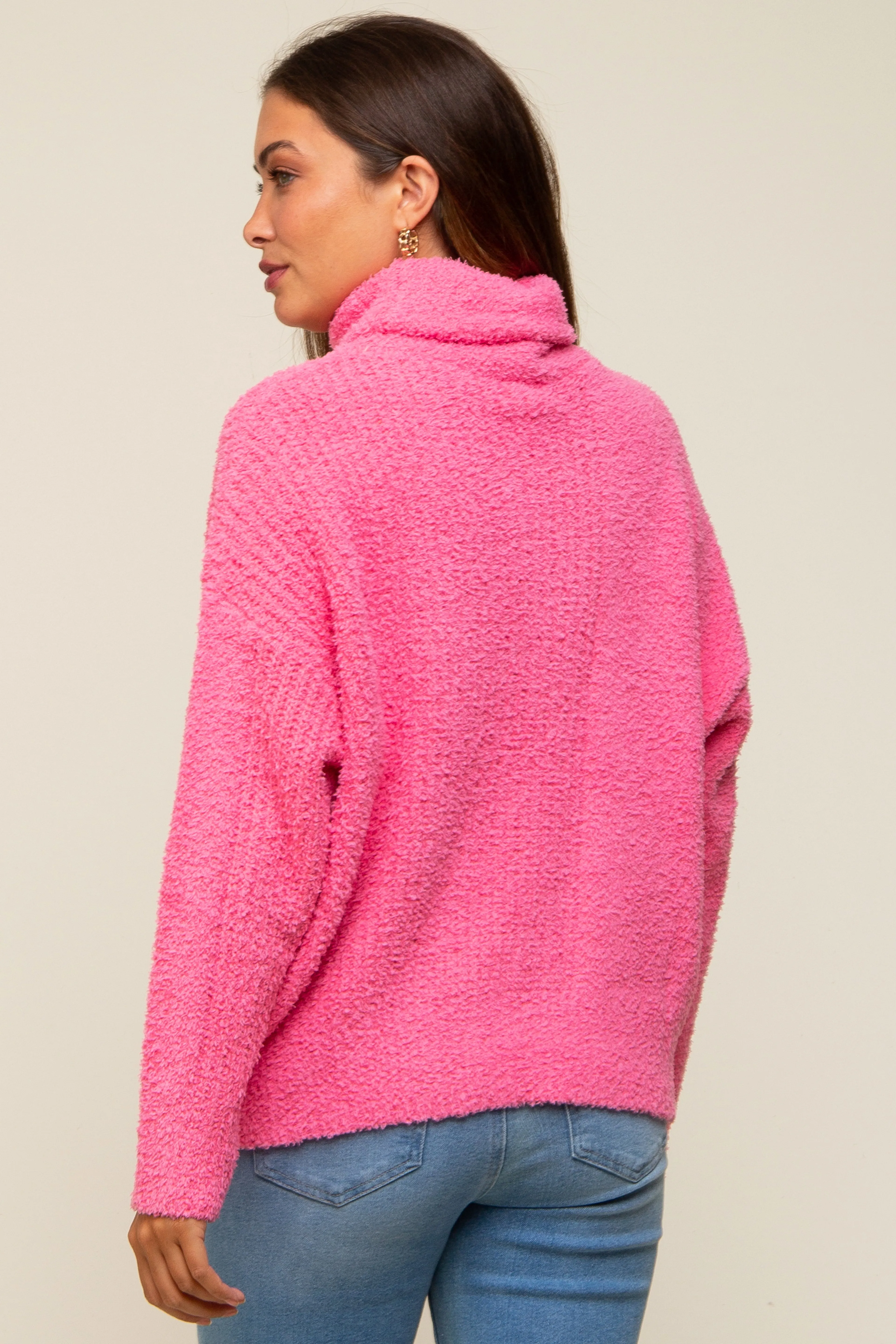 Pink Ribbed Boucle Knit Turtleneck Maternity Sweater sold by Pinkblush product image thumbnail 4