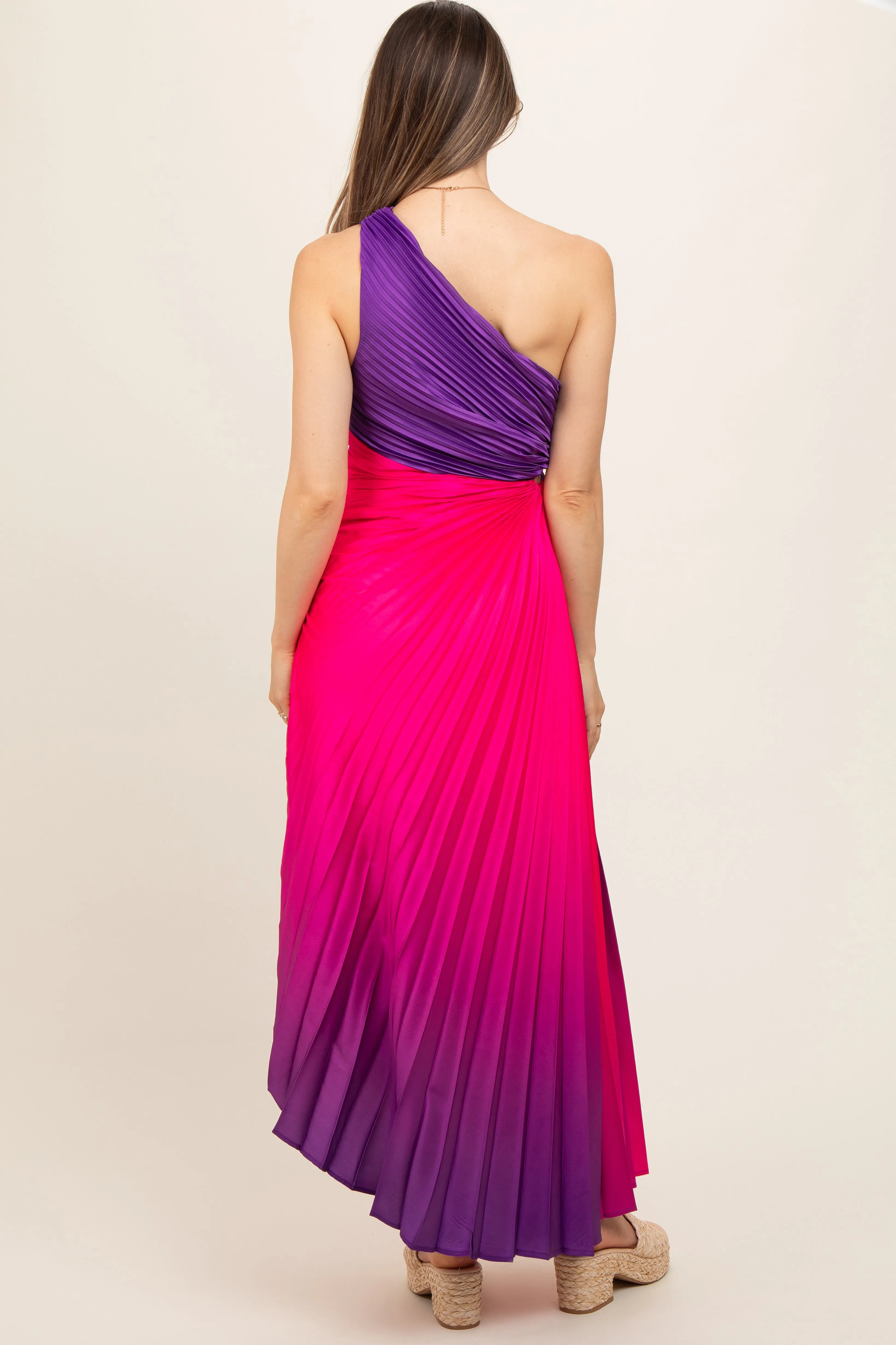 Purple Ombre Pleated Asymmetrical Maternity Maxi Dress sold by Pinkblush product image thumbnail 4