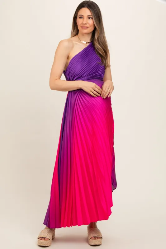 Purple Ombre Pleated Asymmetrical Maternity Maxi Dress sold by Pinkblush
