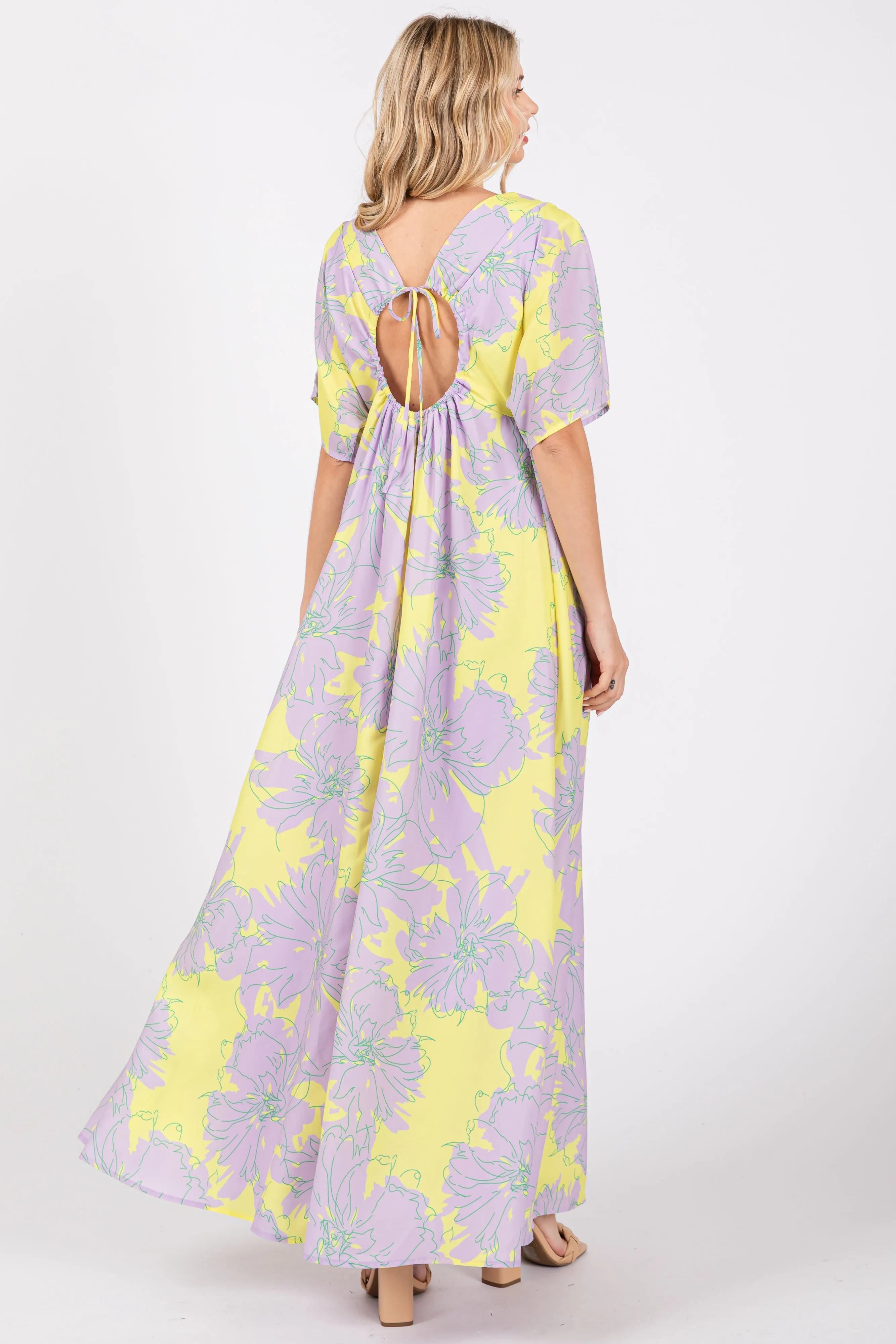 Lavender Floral Back Cutout Maxi Dress sold by Pinkblush product image thumbnail 3